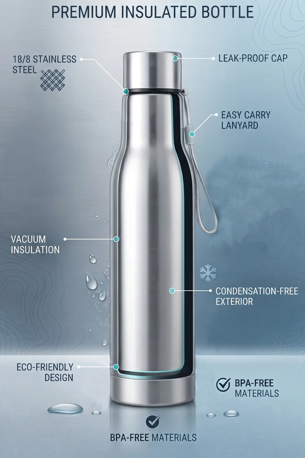 Ajanta 1 Litre Stainless Steel Water Bottle | Single Wall Leakproof Bottle with Carry Strap | BPA Free Reusable Steel Drinking Bottle for Office, Gym, School & Travel - Image 6