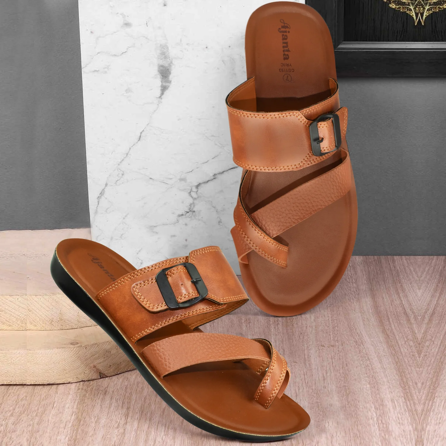 Ajanta Men’s Tan Slip-On Sandals for All-Day Comfort - Image 4