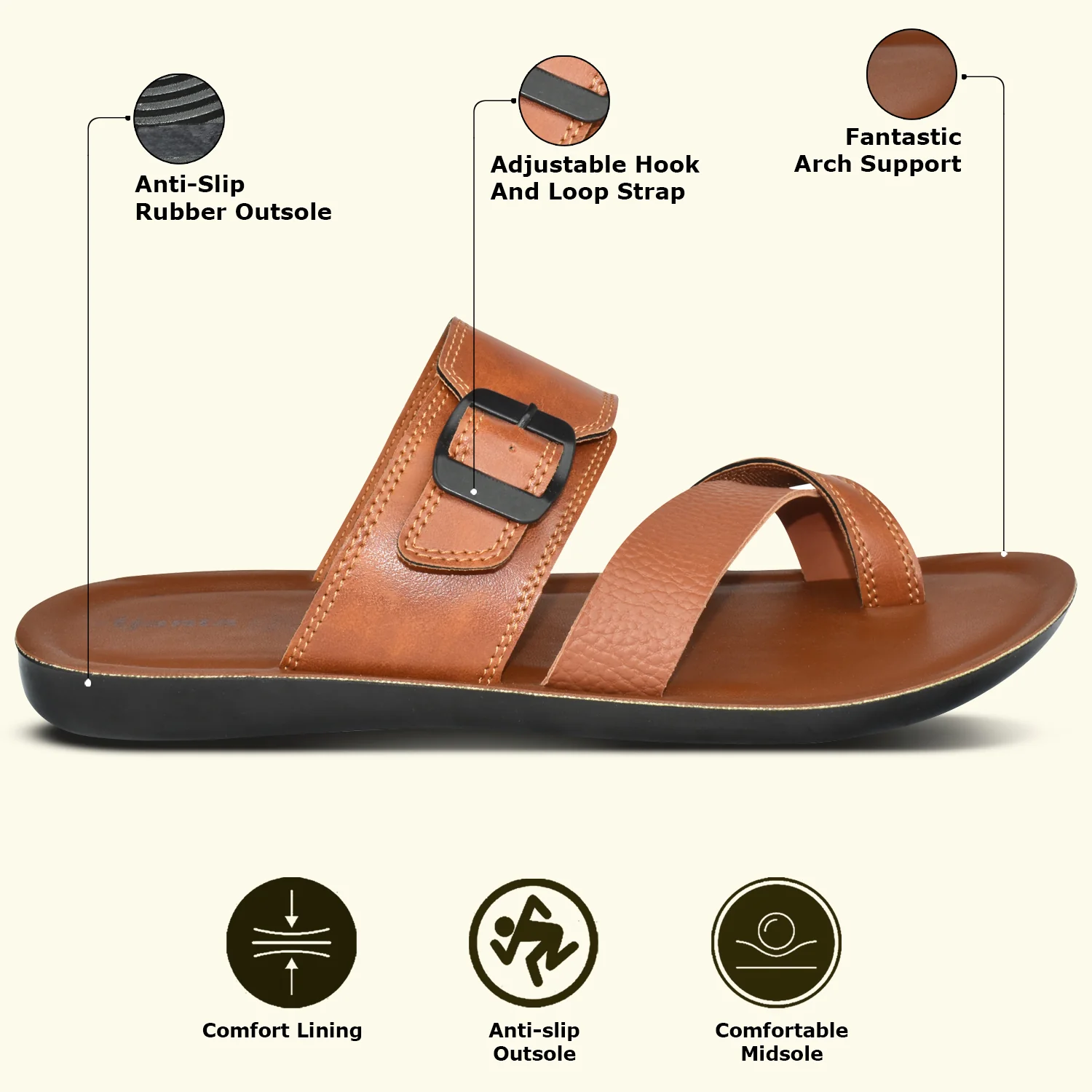 Ajanta Men’s Tan Slip-On Sandals for All-Day Comfort - Image 6