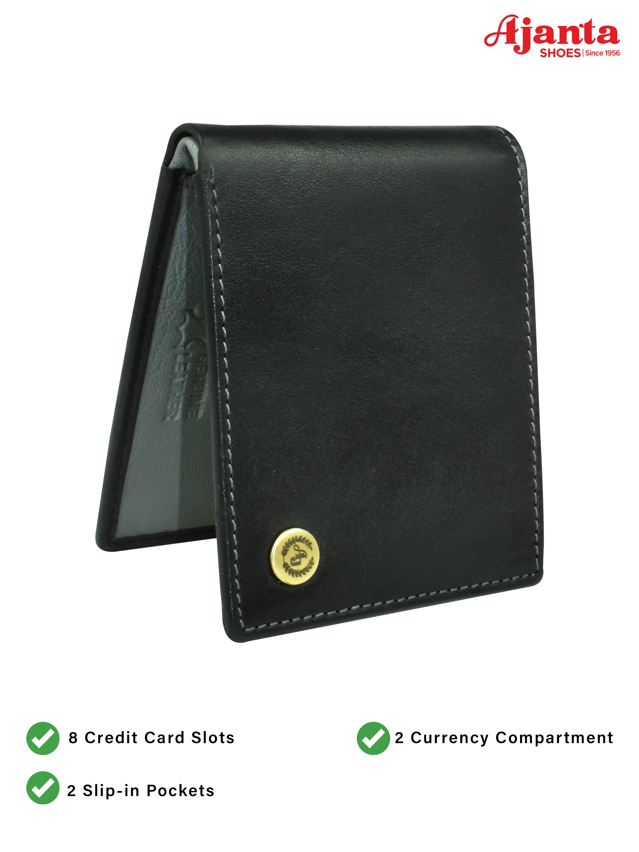 Ajanta Black Leather Wallet for Men Slim Bi-Fold with 3 Card Slots - Image 4
