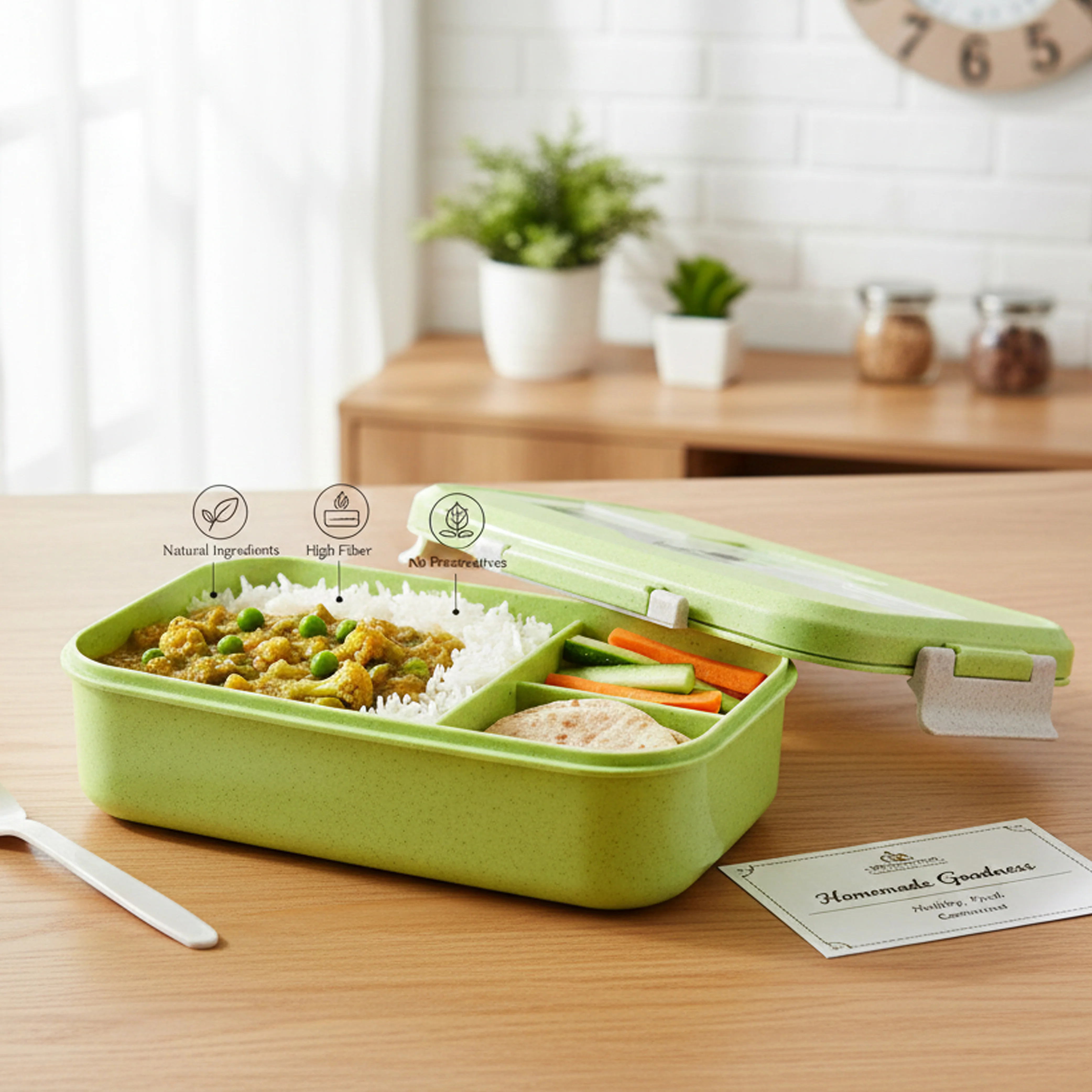 Ajanta BPA-Free 2-Section Lunch Meal Box for Kids with Snap Lock Lid & Transparent Cutlery Compartment - Image 7