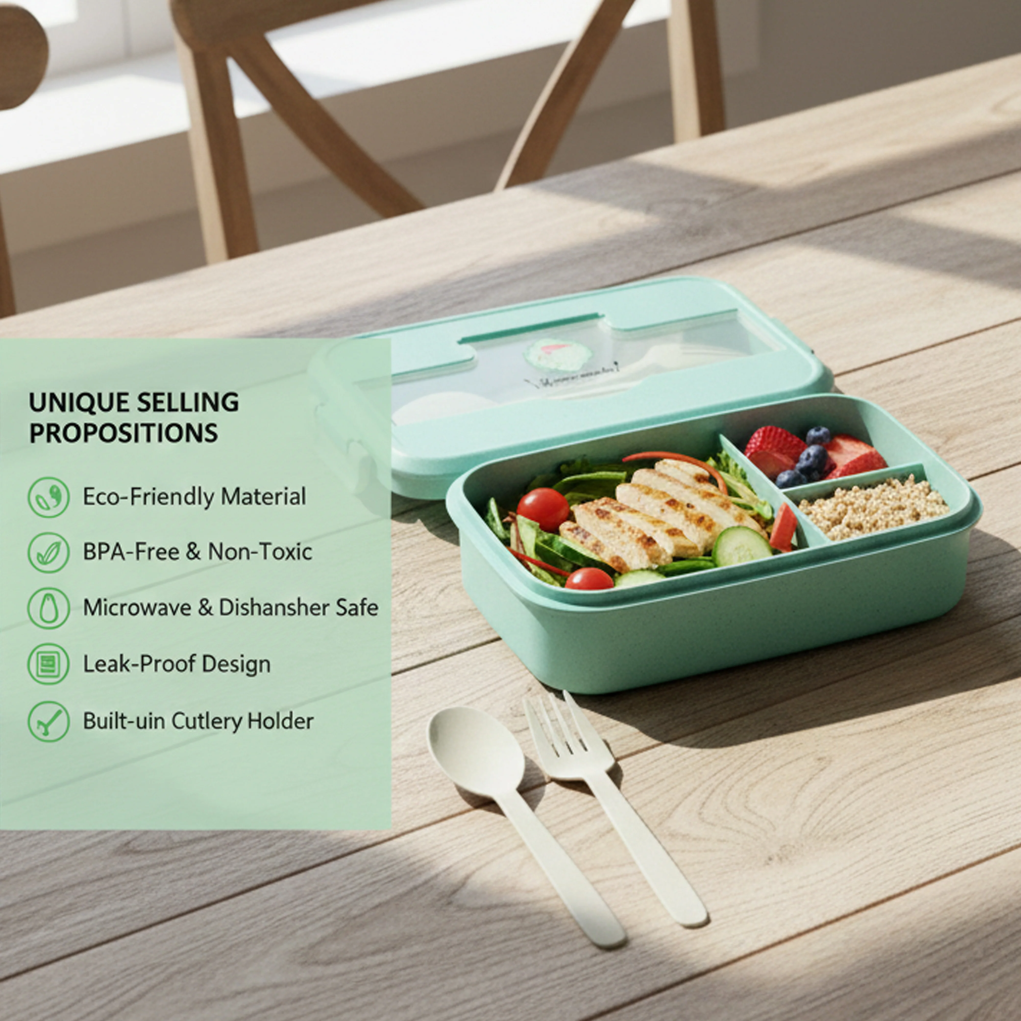 Ajanta BPA-Free 2-Section Lunch Meal Box for Kids with Snap Lock Lid & Transparent Cutlery Compartment - Image 9