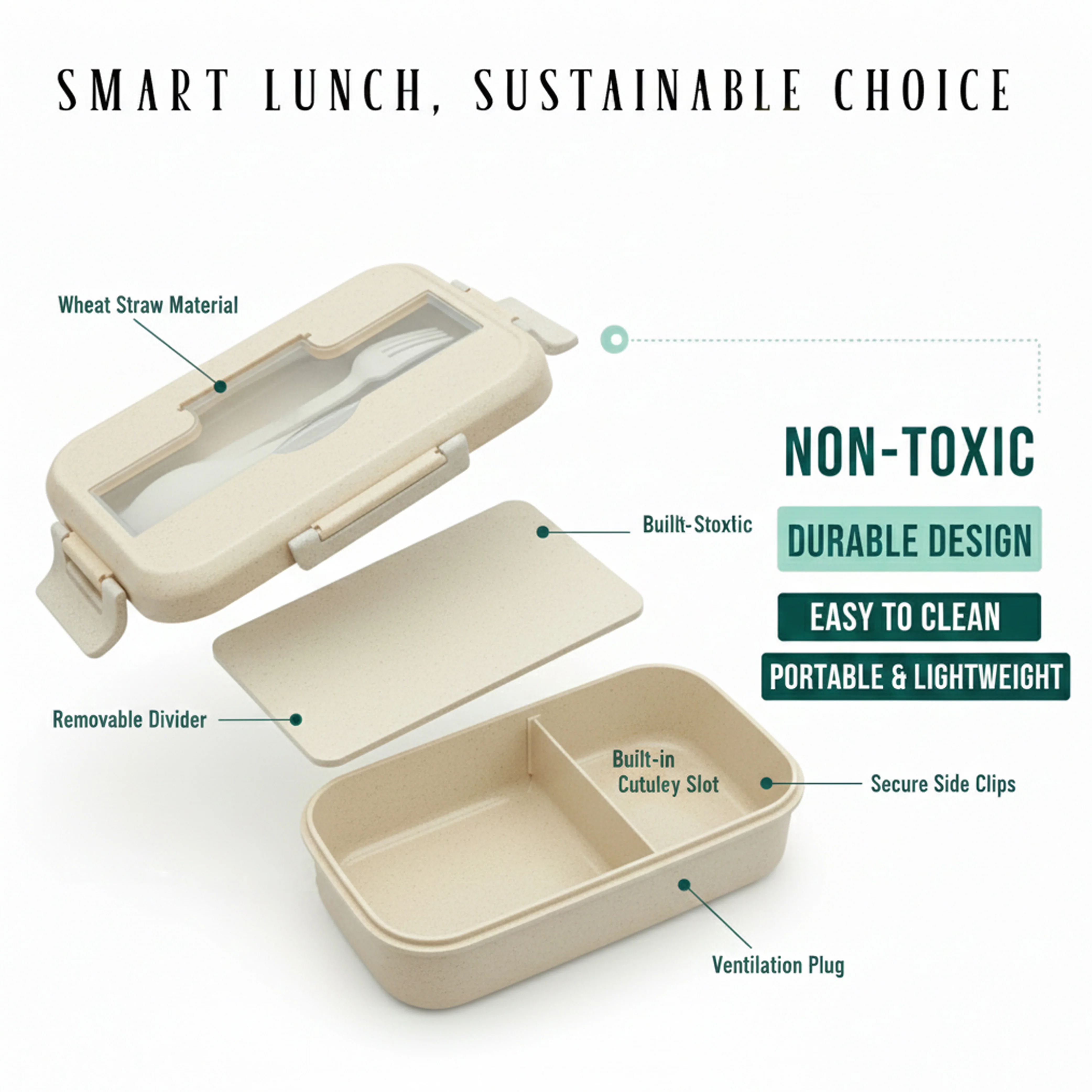 Ajanta BPA-Free 3-Section Lunch Meal Box with Snap Lock Lid & Transparent Cutlery Compartment for Kids - Image 8
