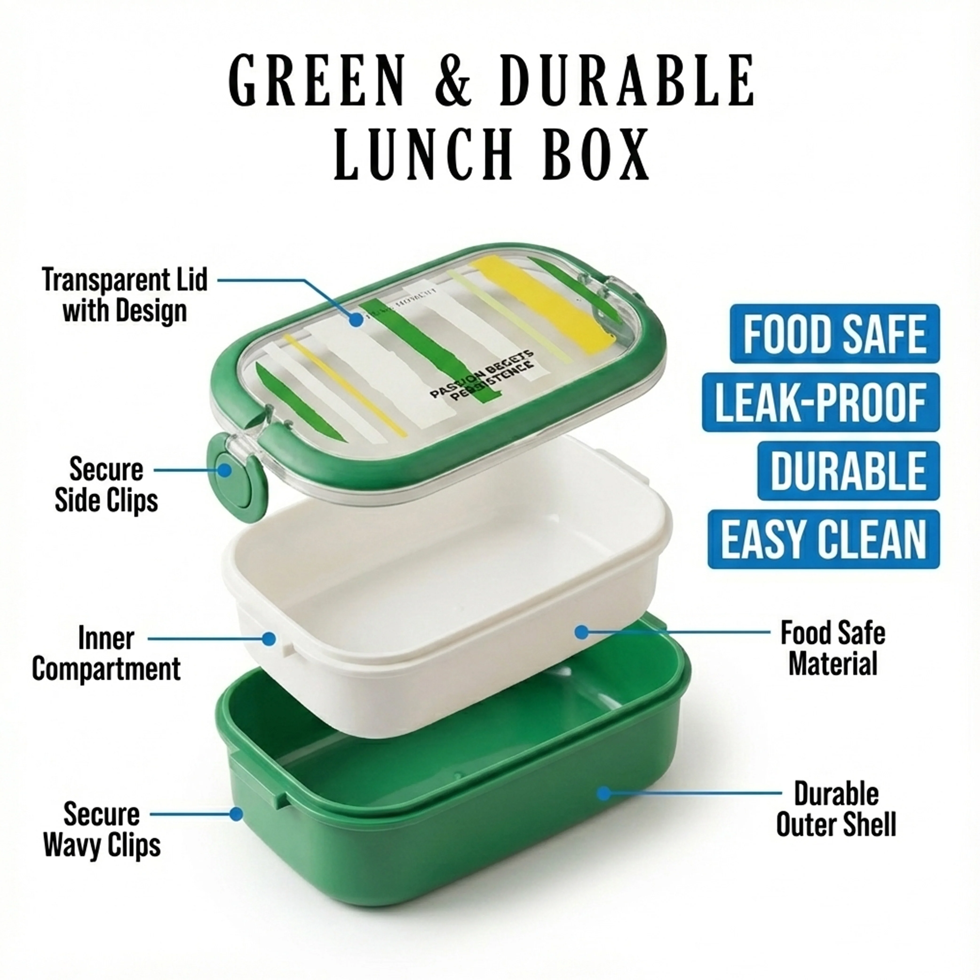 Ajanta BPA-Free Lunch Box with Cutlery Compartment Single-Section Meal Box with Transparent Lid, Dual Snap Locks & Top Handles - Image 7