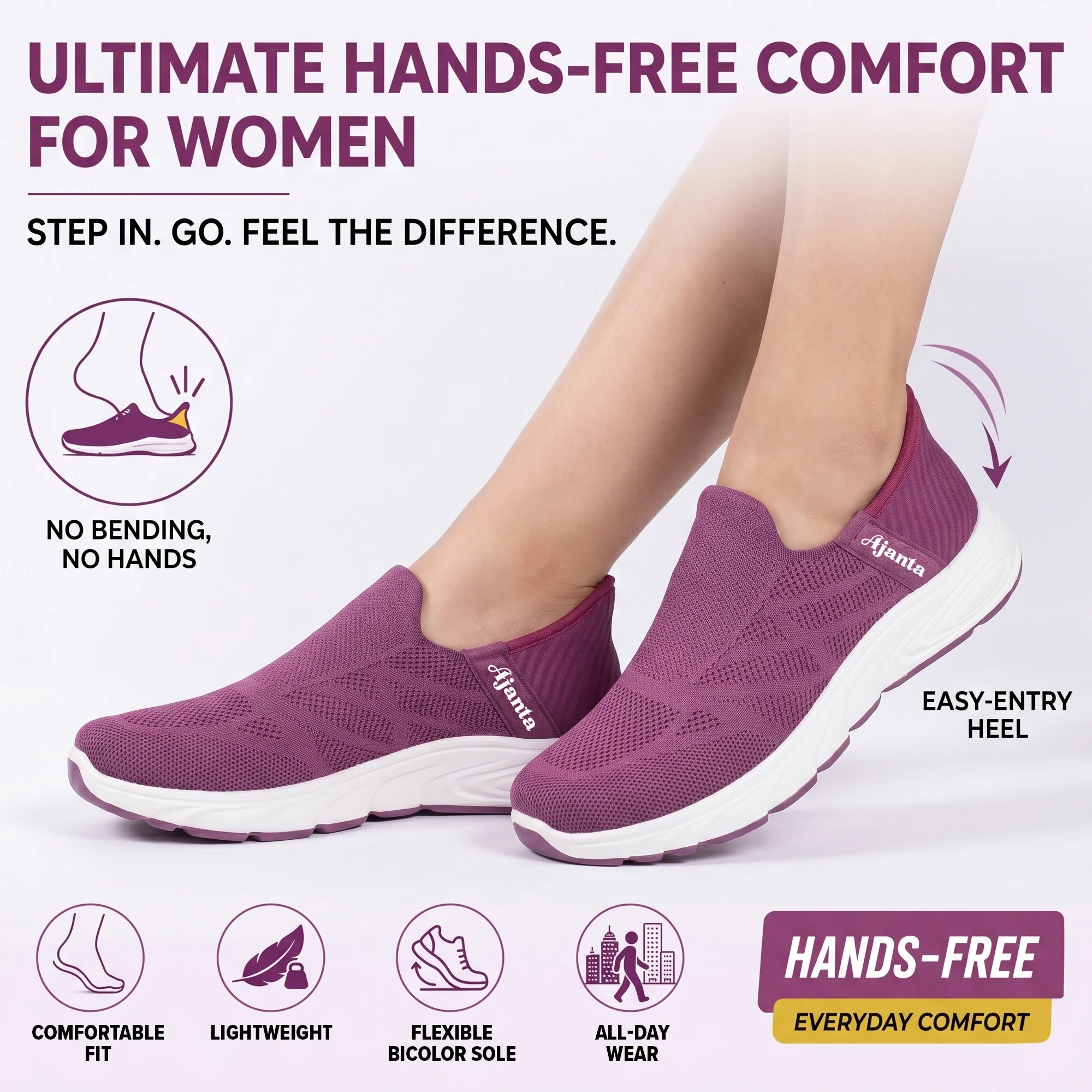 AJANTA Hands-Free Slip On Shoes for Women | Walking Shoes for Women | Sports Shoes | Lightweight Breathable Running Sneakers | Memory Foam Cushion | Gym, Office, Travel, Casual Shoes Black - Image 18