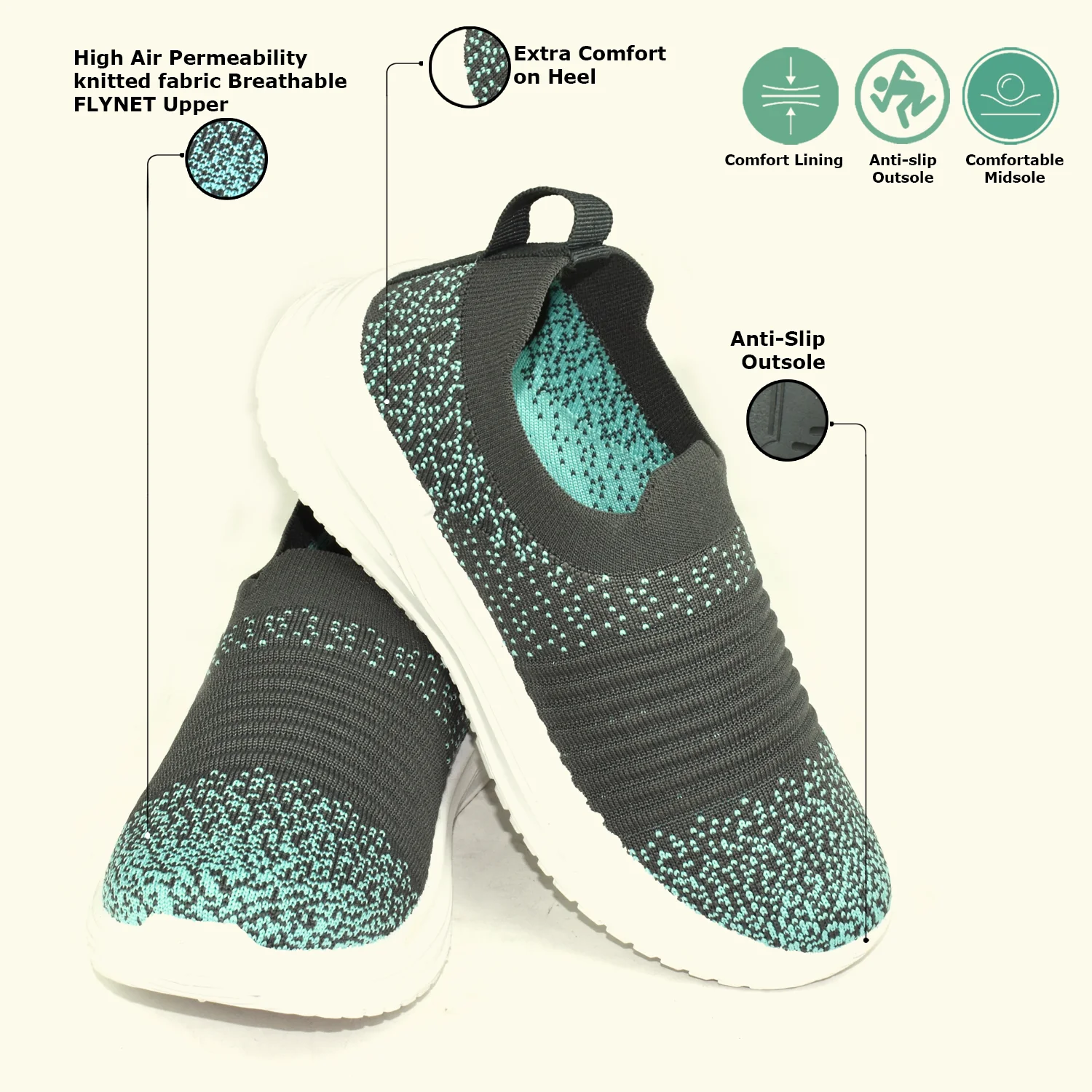 Ajanta Kid’s Grey Anti-skid Slip-On Sport Shoes - Image 3