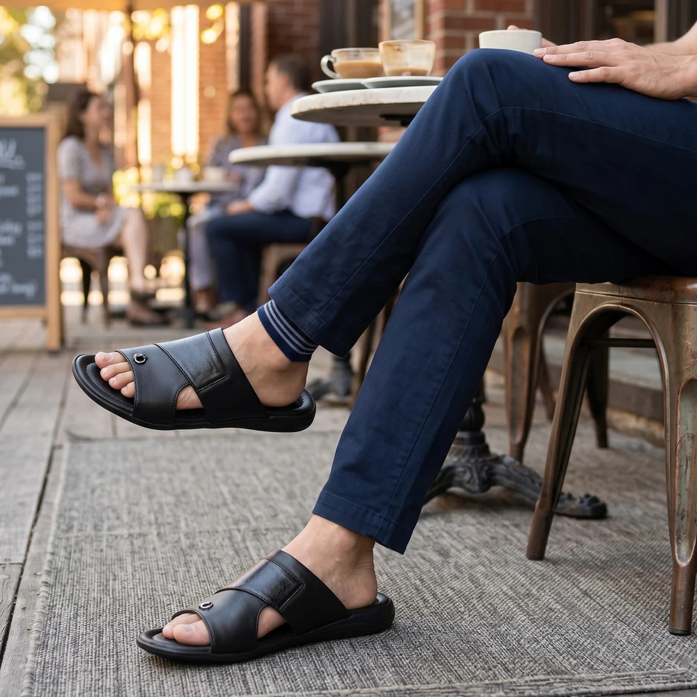 AJANTA Men Cushioned Comfort Sandals | Soft Sole | Everyday Use (Black) - Image 7