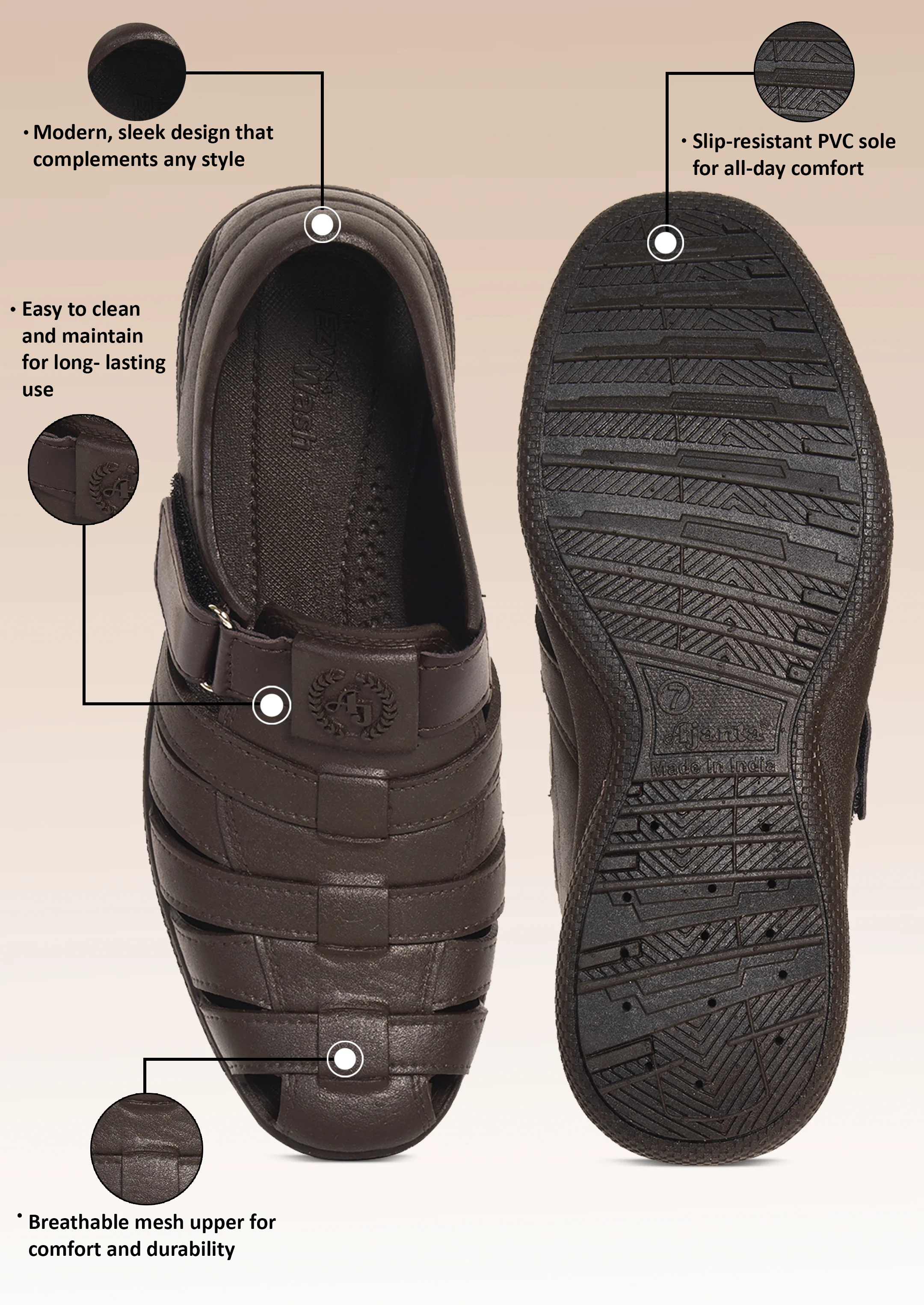 Ajanta Men’s Brown Fisherman Sandal - Image 3