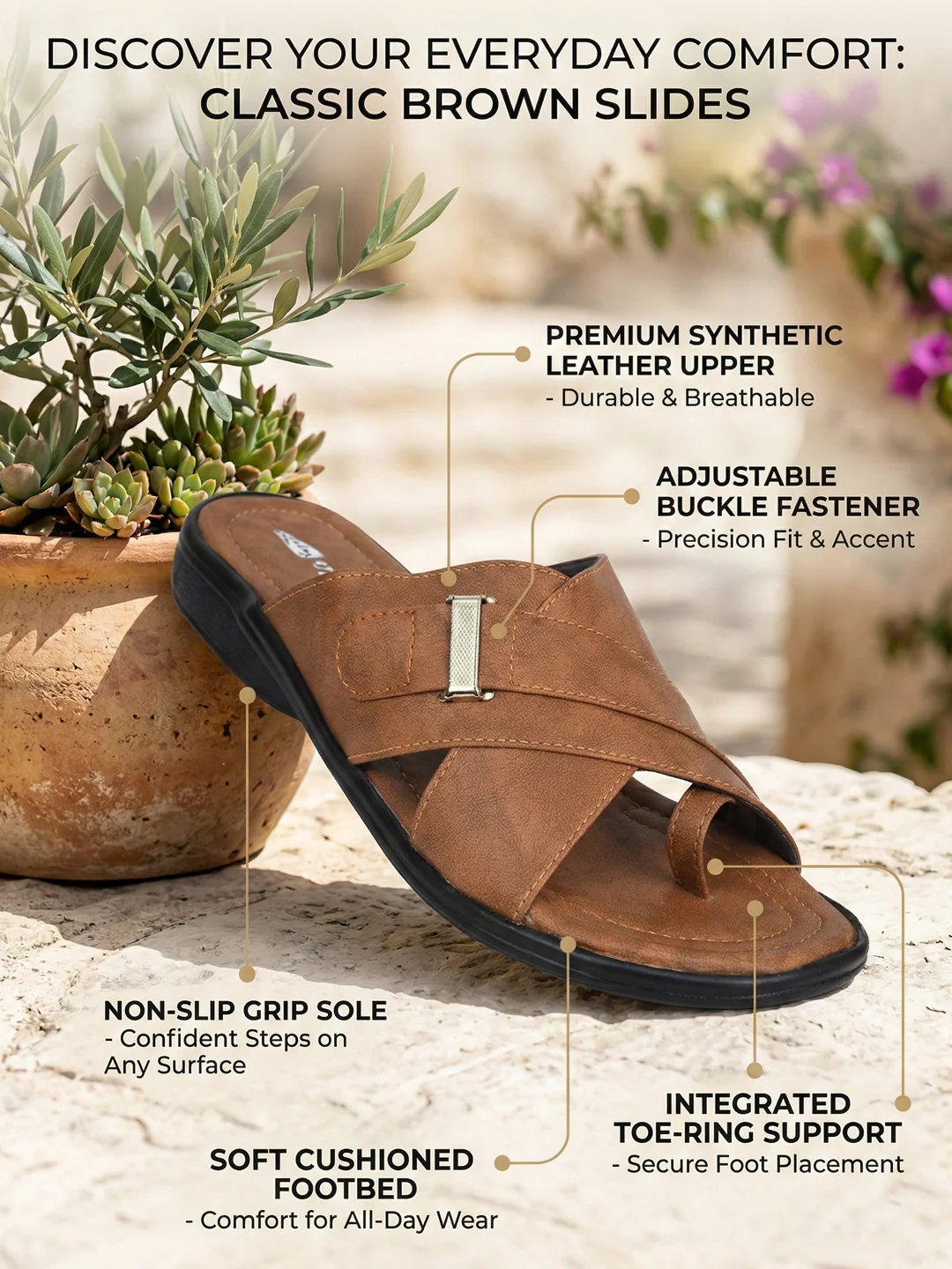 Ajanta Men’s Brown PVC Sandals - Image 4