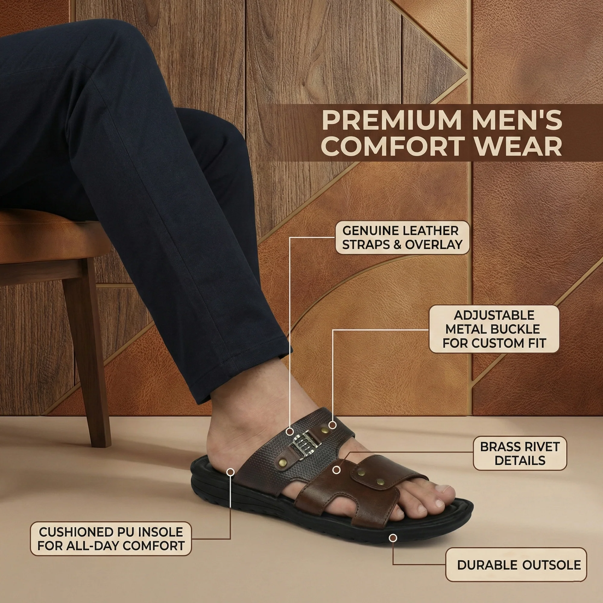 Ajanta Men’s Slip-On Soft Cushioned Sandals - Image 3