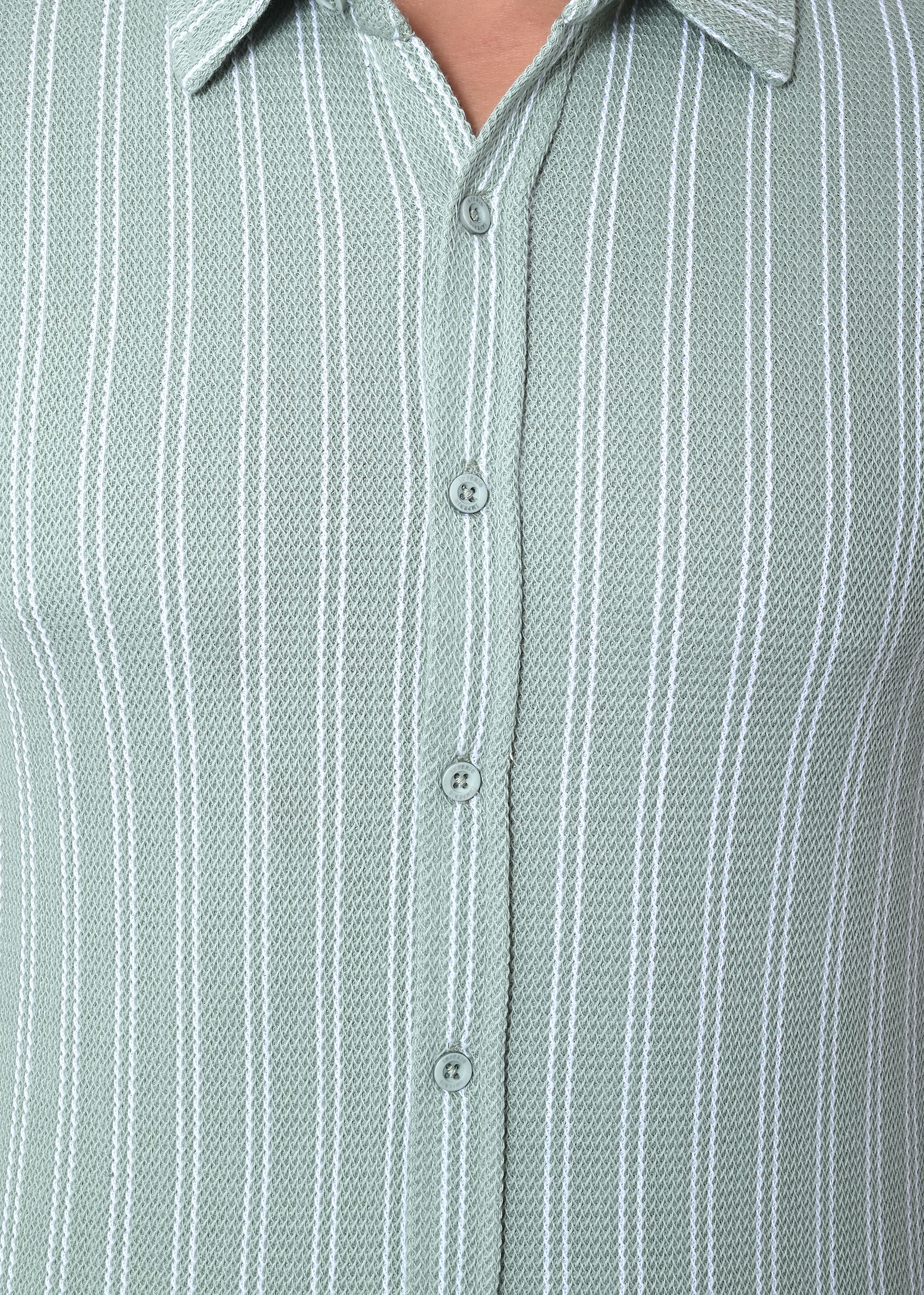 IMPERIO Men Slim Fit Knitted Casual Shirt| Striped Spread Collar With Half Sleeves - Image 4