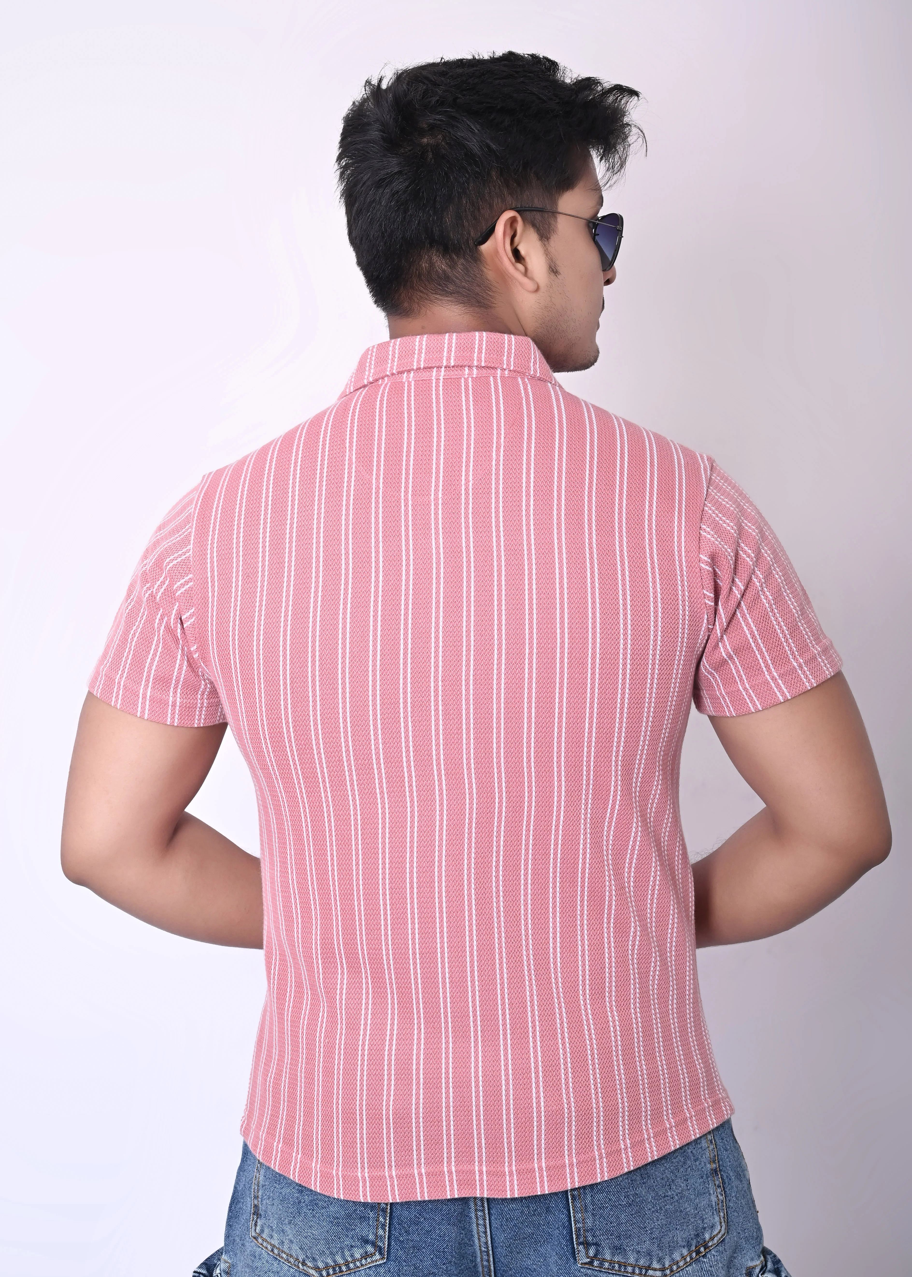 IMPERIO Men Slim Fit Knitted Casual Shirt| Striped Spread Collar With Half Sleeves SC5007 - Image 5