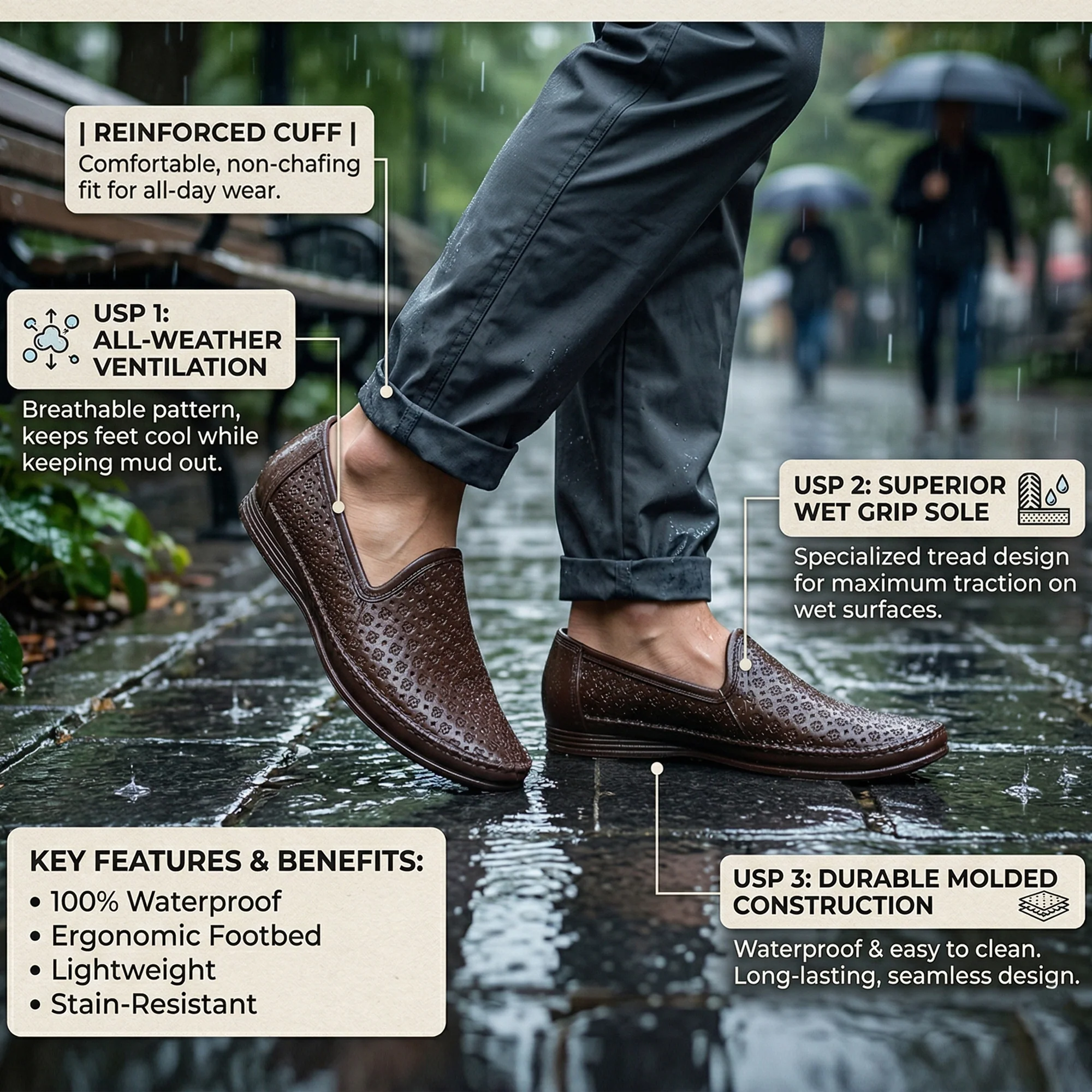 Ajanta Men’s PVC Slip-On Loafers Shoes - Image 5