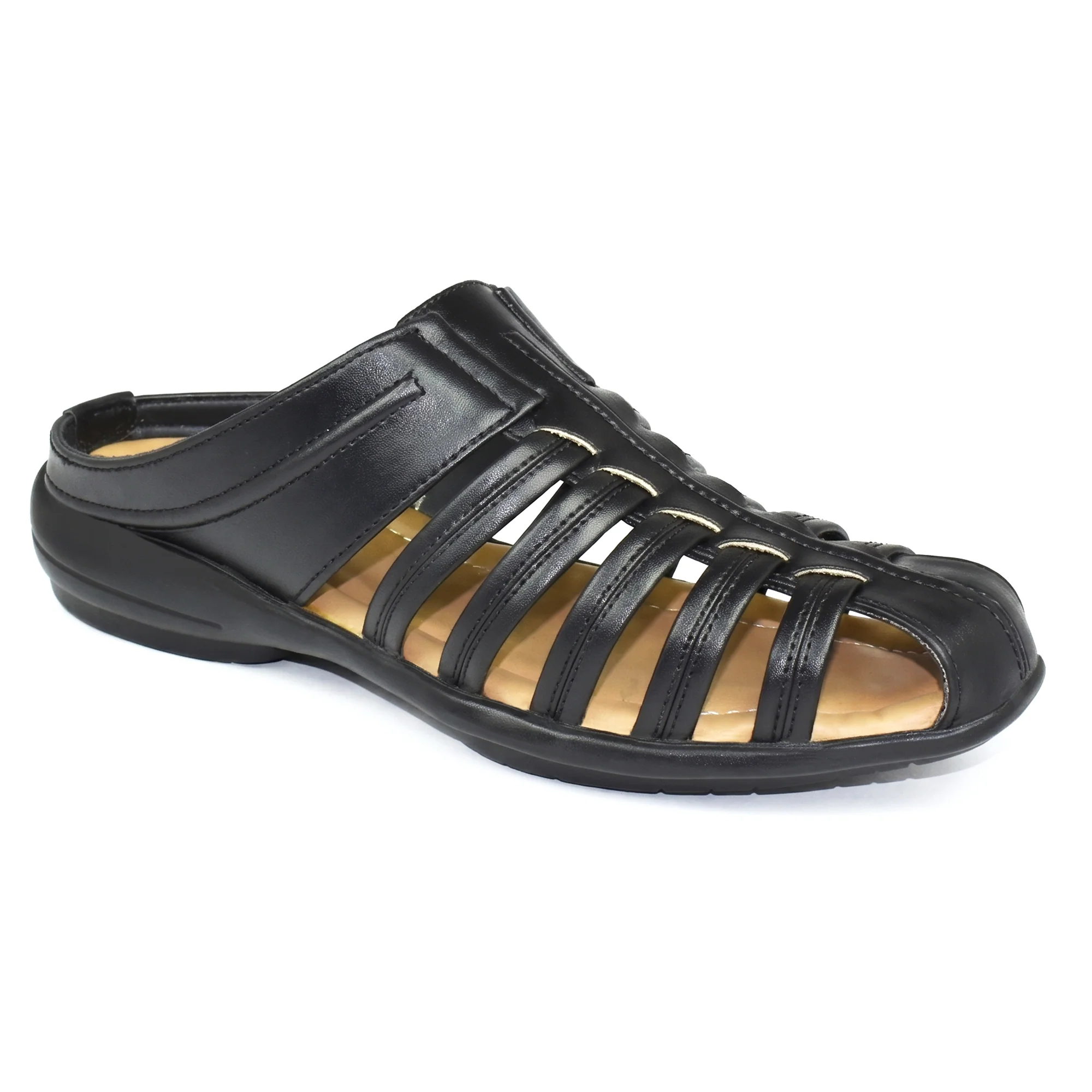 AJANTA Men's Premium Fisherman Sandals | Closed Toe Slip-On Casual Sandals | Lightweight Anti-Skid Comfortable, Breathable, Cushioned Grip Insole & Flexible Walking Sandals | Back Open Leather Look Daily Wear Office, Travel, Outdoor & Ethnic Puja Footwear