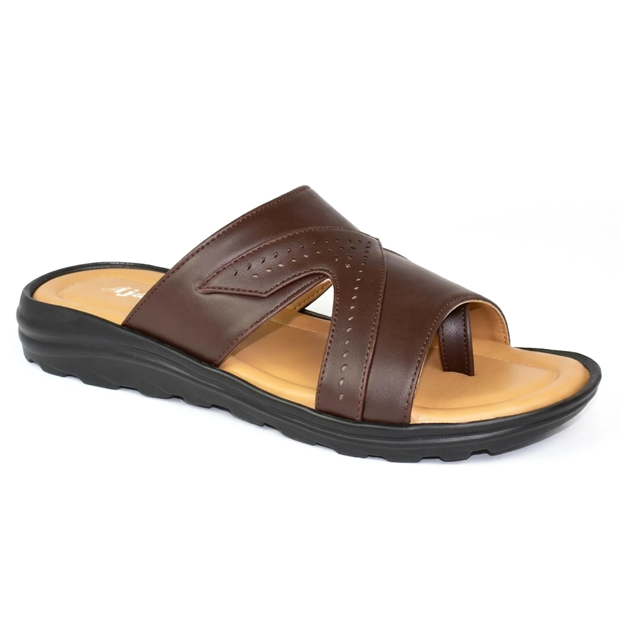 AJANTA Men's Velcro Sandals | Adjustable Strap | Durable & Lightweight Design (Brown)