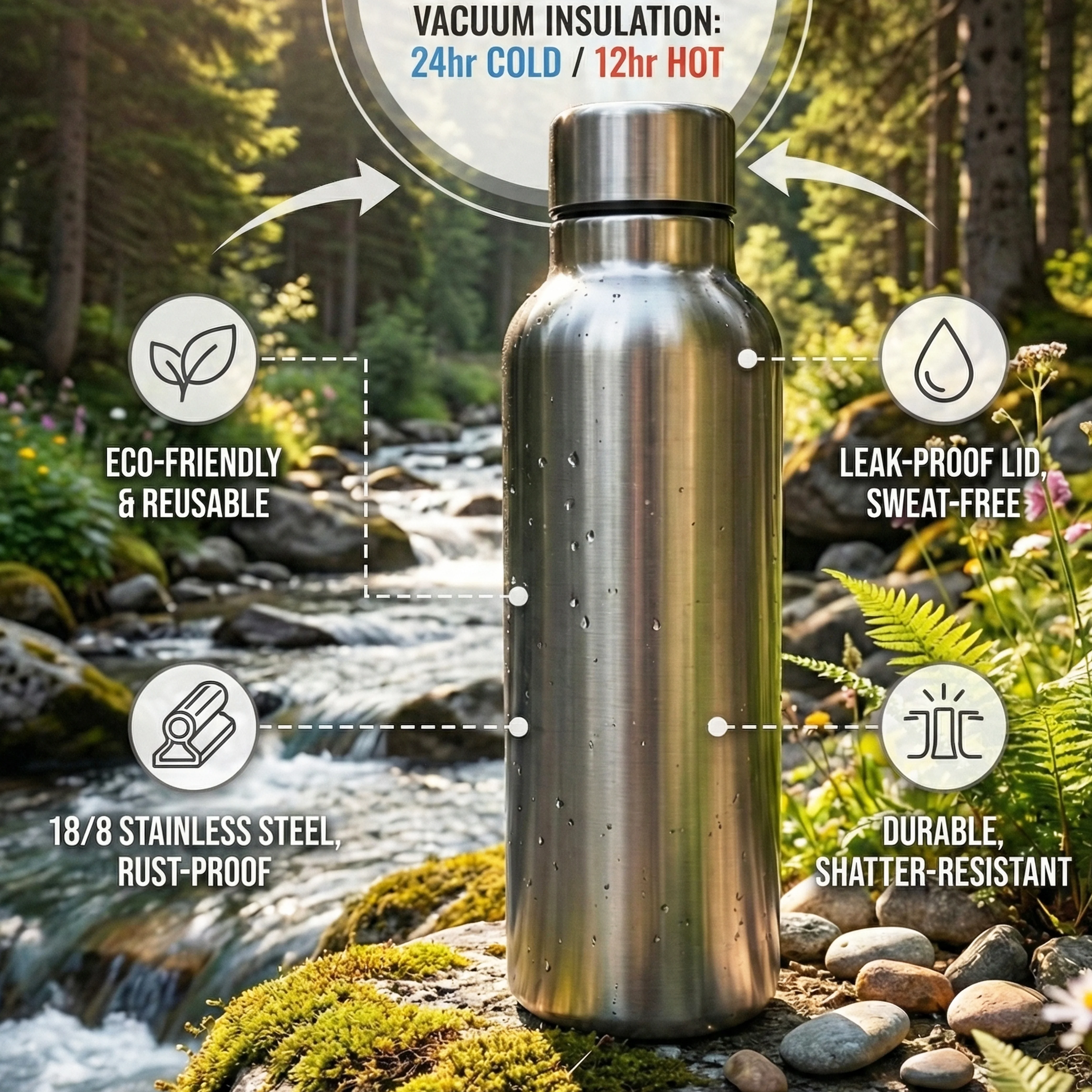 Ajanta Stylish Design 1000ml Stainless Steel Flask | Leakproof Water Bottle - Image 10