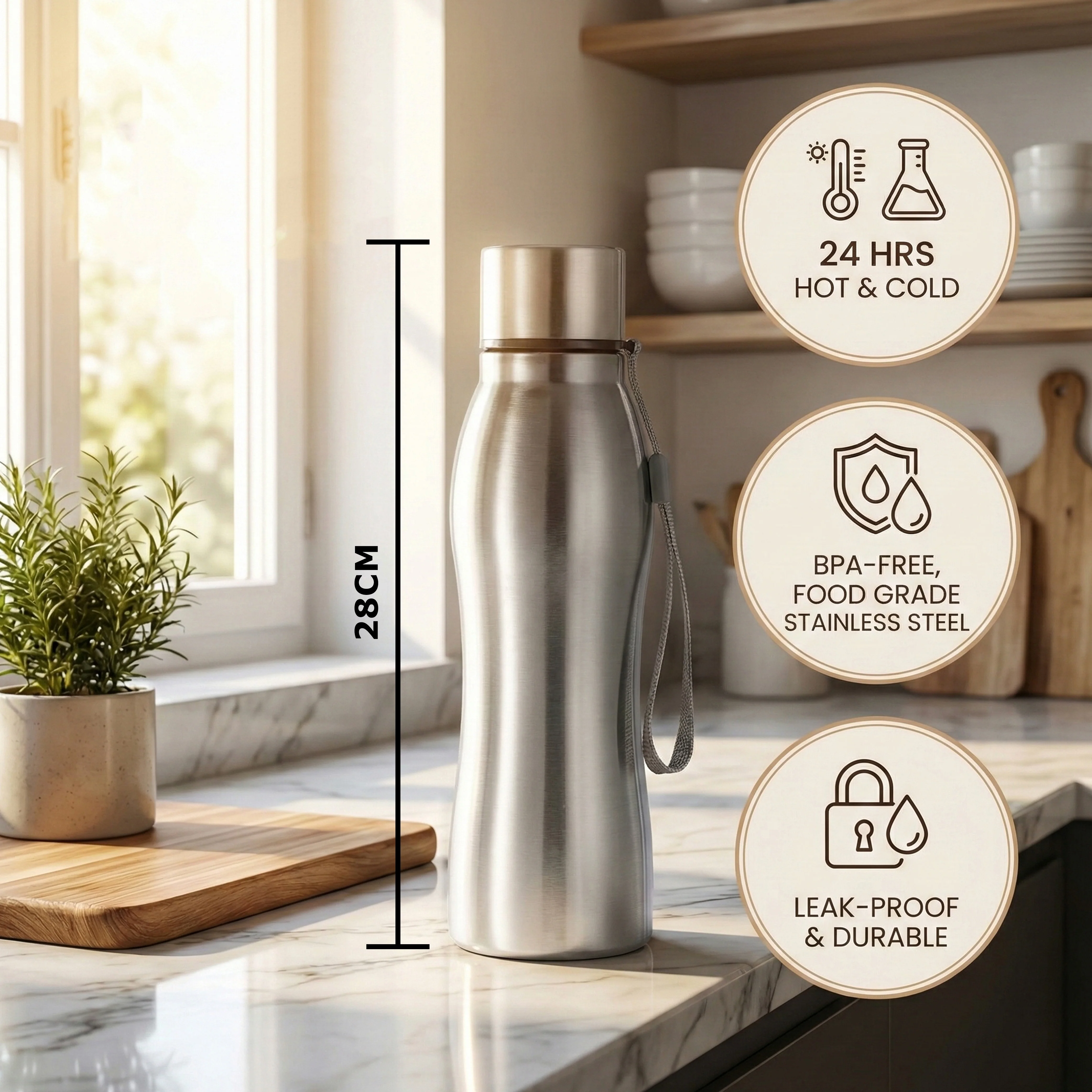 Ajanta Stylish Design 1000ml Stainless Steel Flask | Leakproof Water Bottle - Image 9