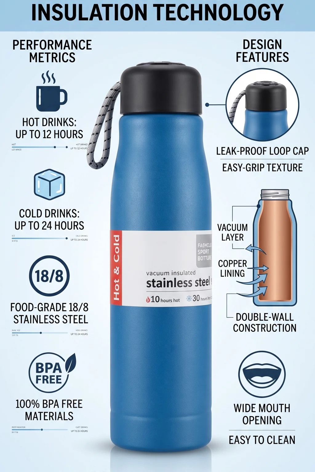 AJANTA Vacuum Insulated Stainless Steel Water Bottle 550 ml | Double Wall Thermos Flask | Leakproof, BPA Free | Keeps Hot 10 Hrs & Cold 30 Hrs | Office, School, Gym, Travel - Image 6