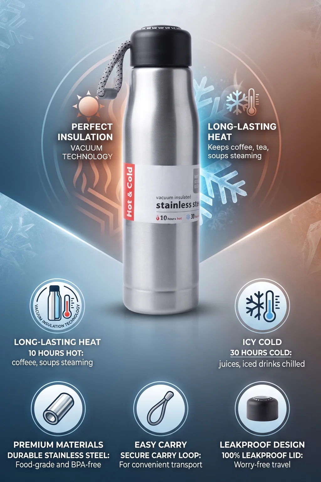 AJANTA Vacuum Insulated Stainless Steel Water Bottle 550 ml | Double Wall Thermos Flask | Leakproof, BPA Free | Keeps Hot 10 Hrs & Cold 30 Hrs | Office, School, Gym, Travel - Image 7