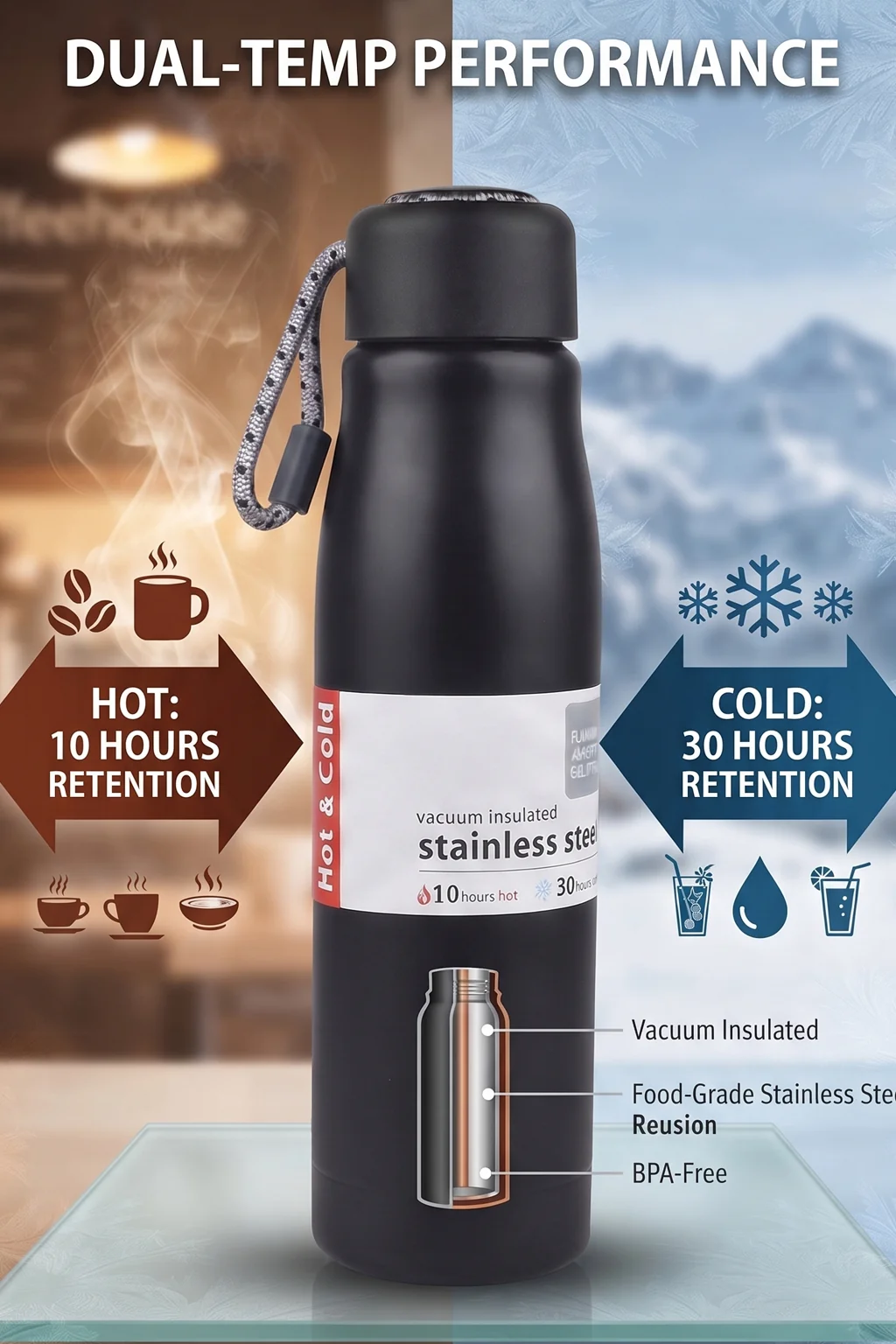 AJANTA Vacuum Insulated Stainless Steel Water Bottle 550 ml | Double Wall Thermos Flask | Leakproof, BPA Free | Keeps Hot 10 Hrs & Cold 30 Hrs | Office, School, Gym, Travel - Image 9