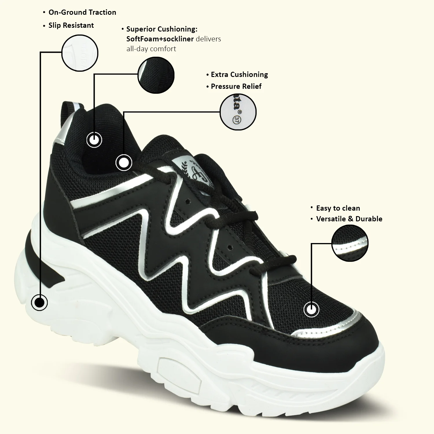 Ajanta Women’s Black Lightning Trendy Casual Sneakers - Image 3