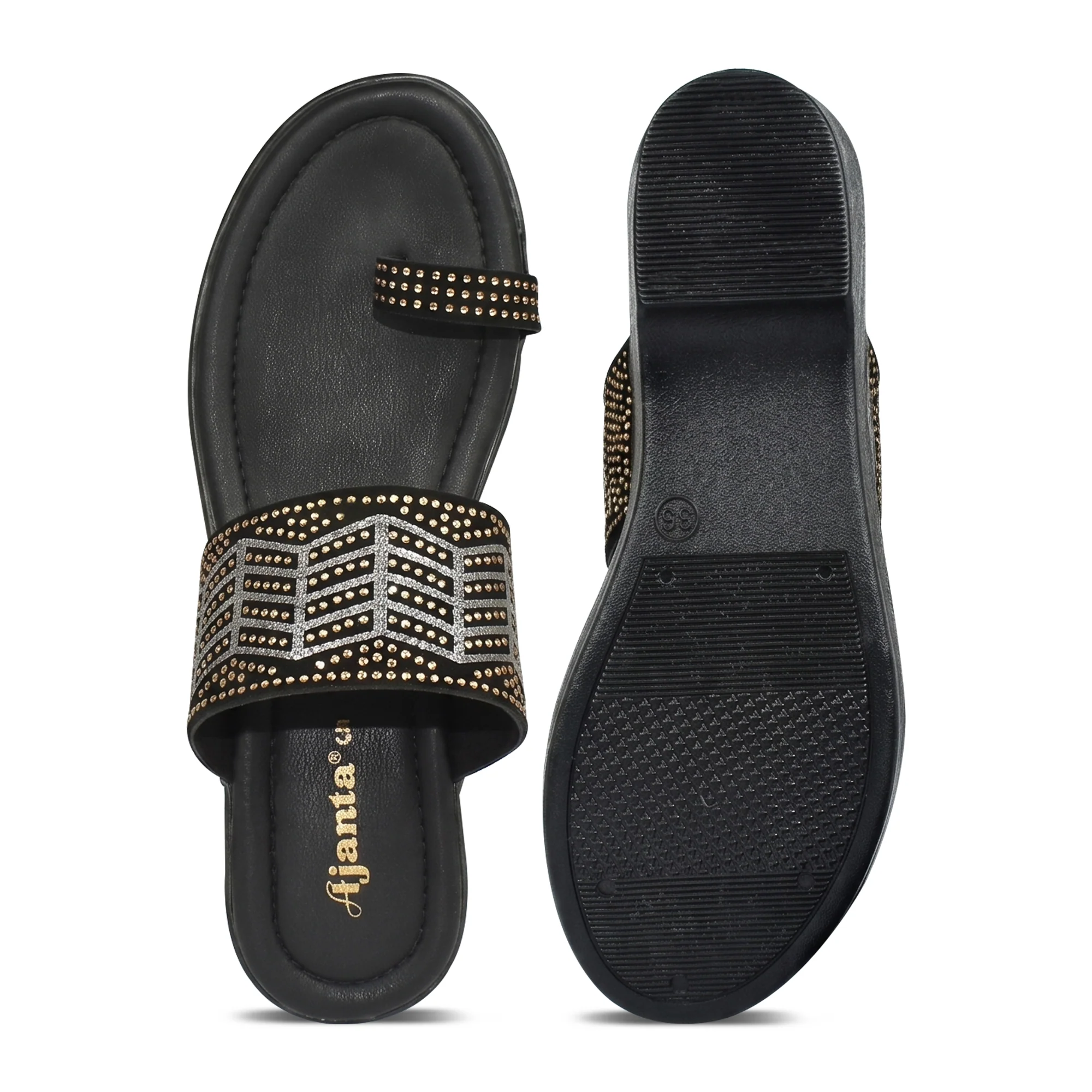 AJANTA Women Embellished Wedge Heel Sandals | Comfortable Slip-On Daily Wear Casual Footwear Black - Image 5