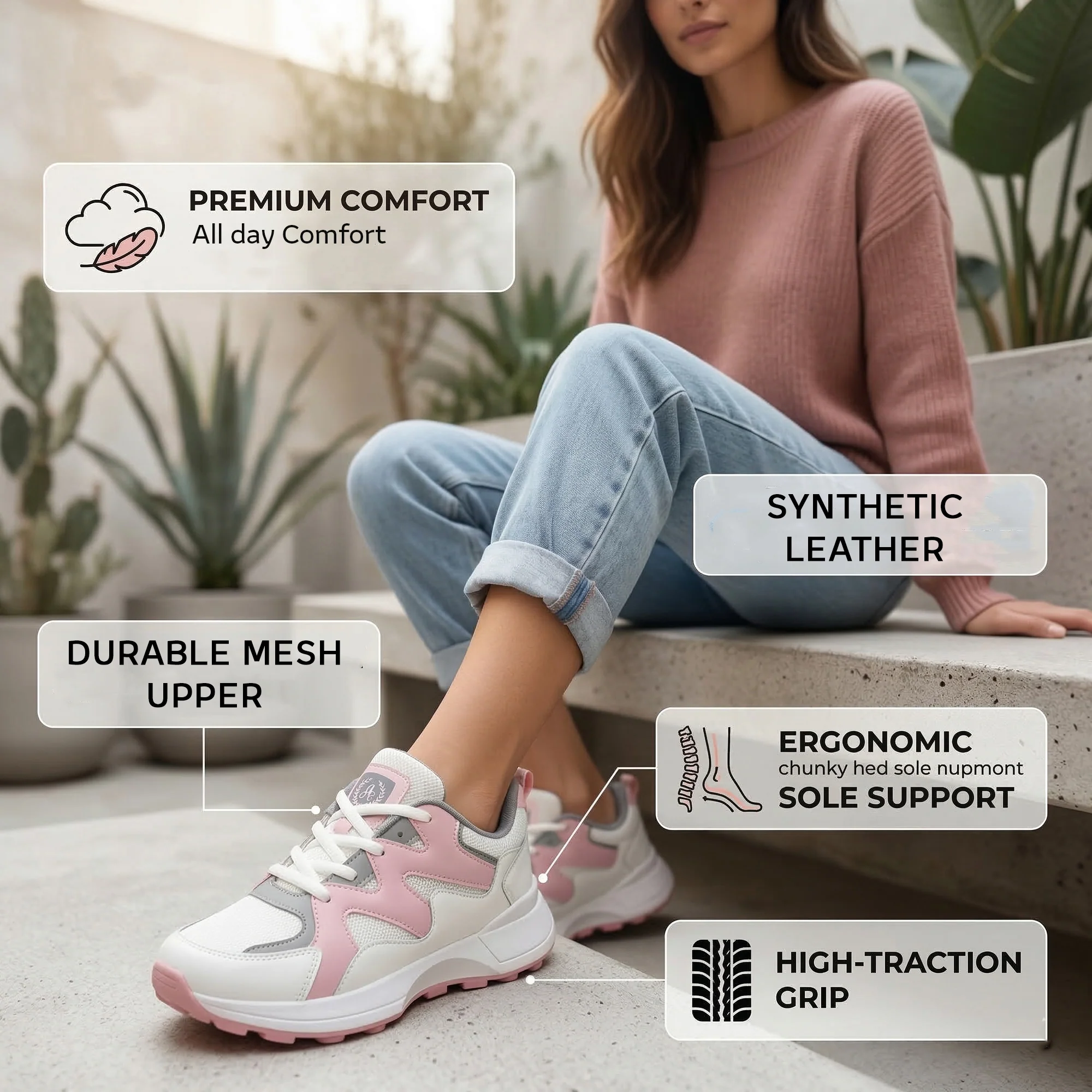 Ajanta Women’s Pink Lightning Chunky Sneakers - Image 5