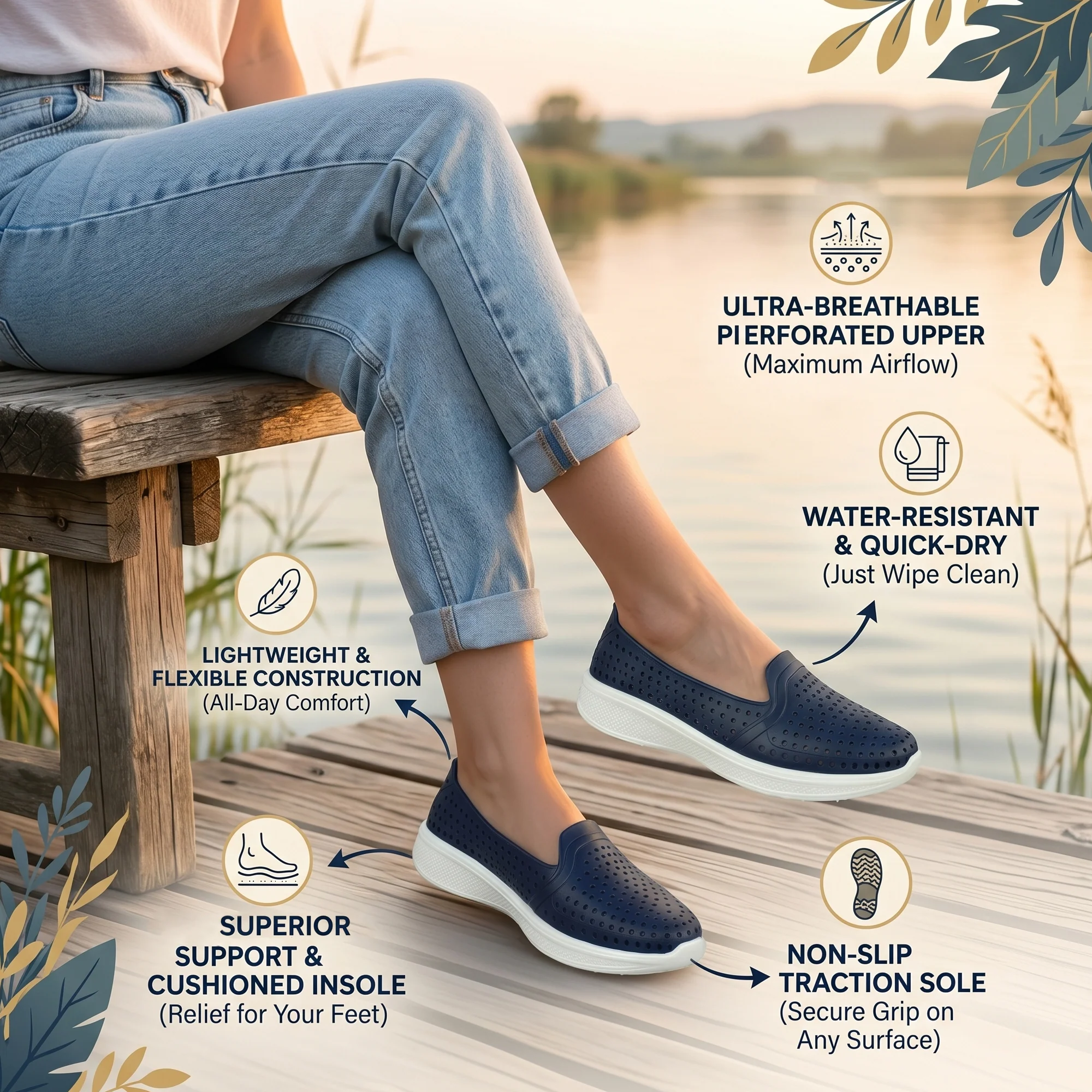 AJANTA Women PVC Molded Casual Shoes | Lightweight Comfortable Slip-On Daily Wear Footwear (Cream) - Image 6