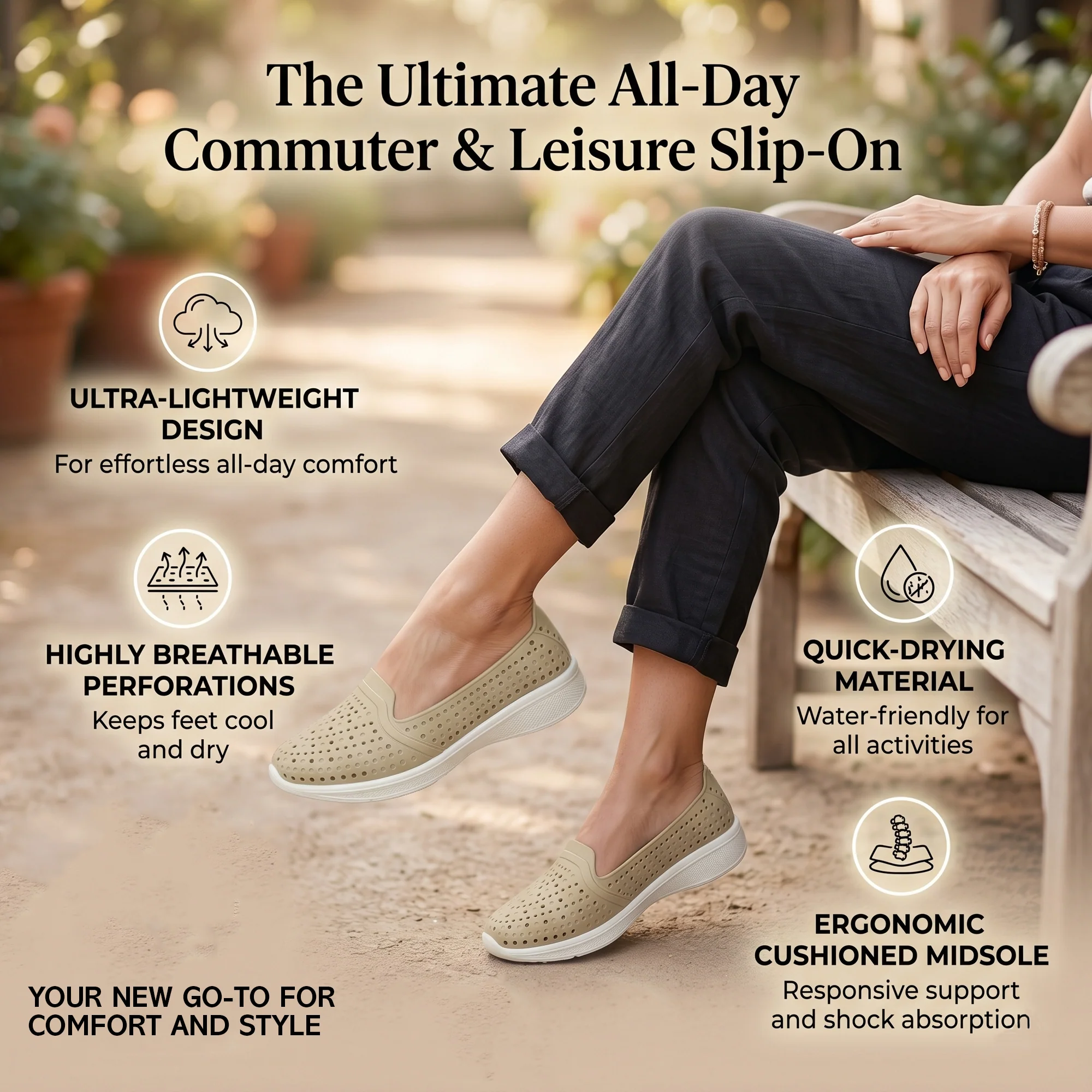 AJANTA Women PVC Molded Casual Shoes | Lightweight Comfortable Slip-On Daily Wear Footwear (Cream) - Image 7