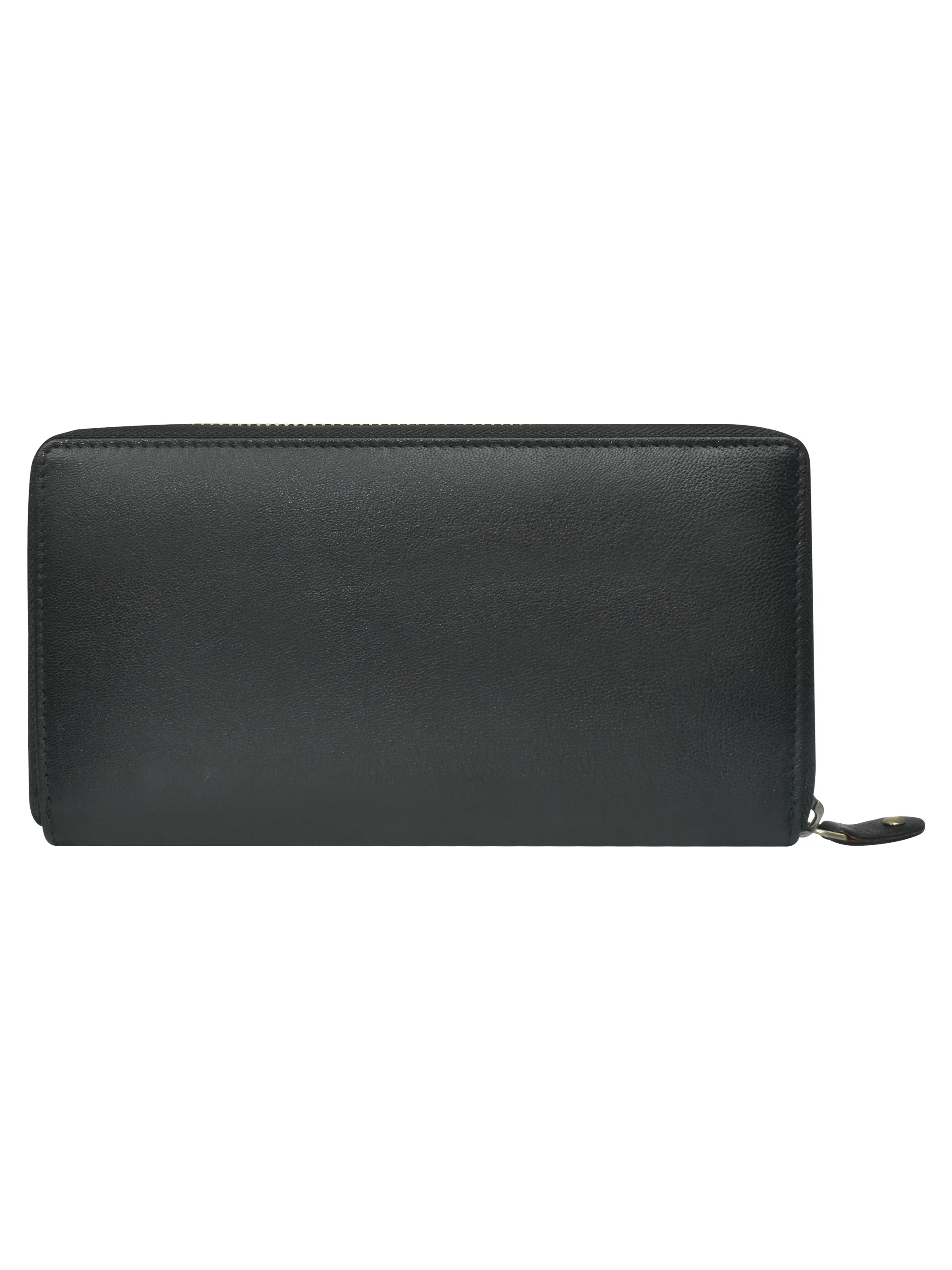 Ajanta Women’s Black Genuine Leather Wallet with Zipper Pockets & Card Slots