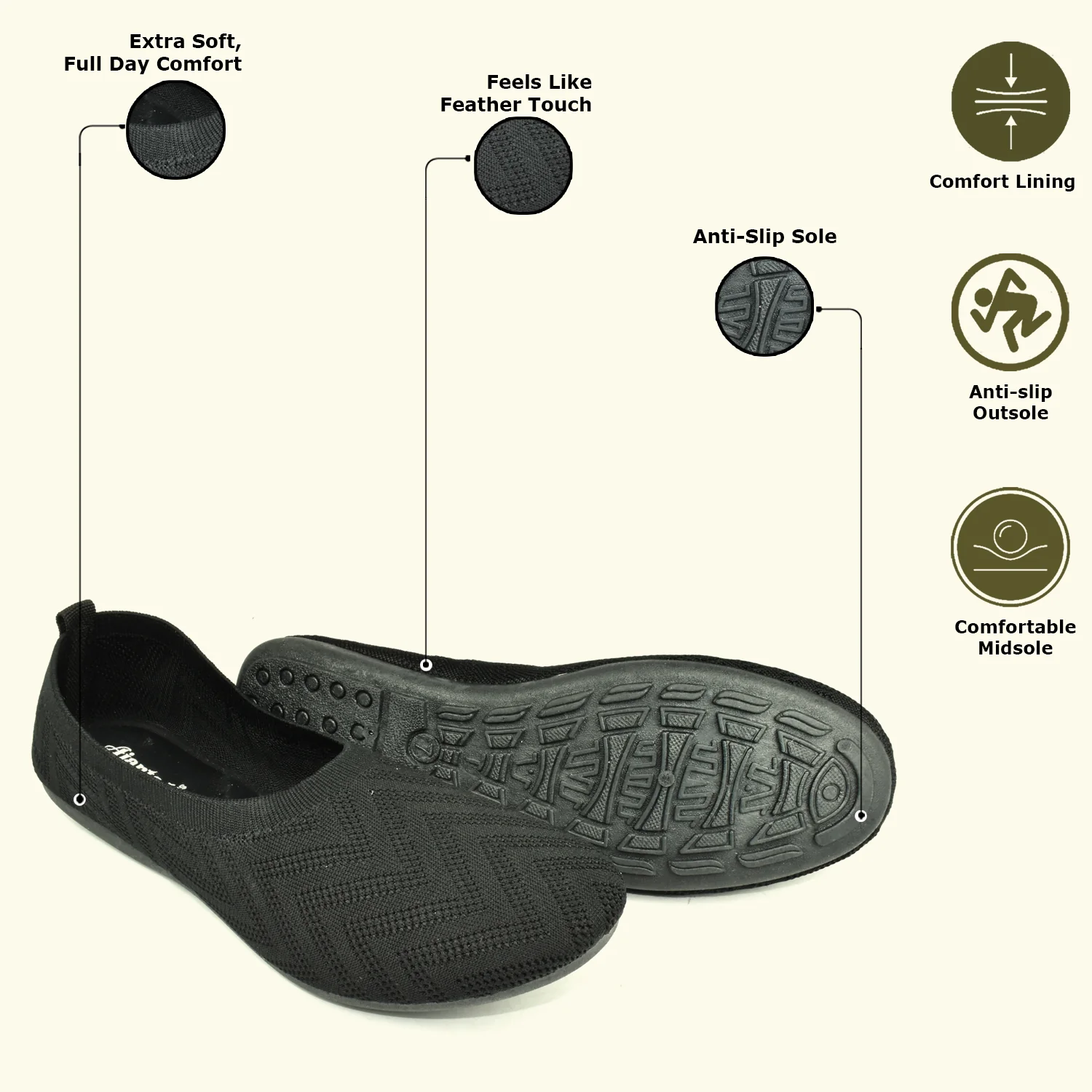 Ajanta Women’s Black Cushioned Flynet Bellies - Image 3