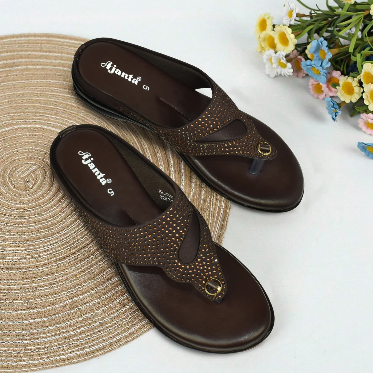 Ajanta Women’s Brown Flat Sandals - Image 2