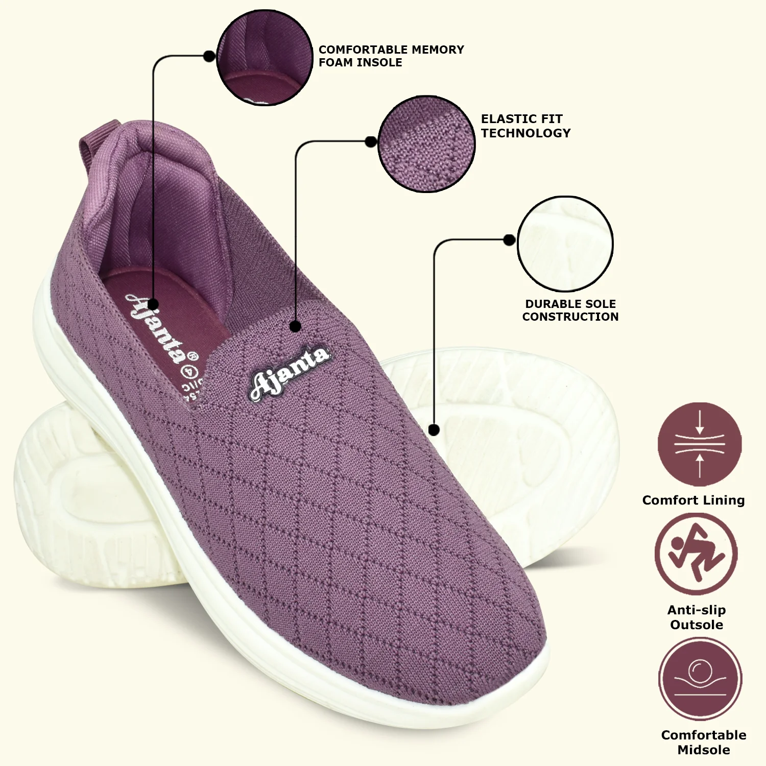 Ajanta Women's Purple Slip-On Casual Shoes | Breathable Flyknit Upper | Flexible PVC Sole | Lightweight shoes EL5037 - Image 3
