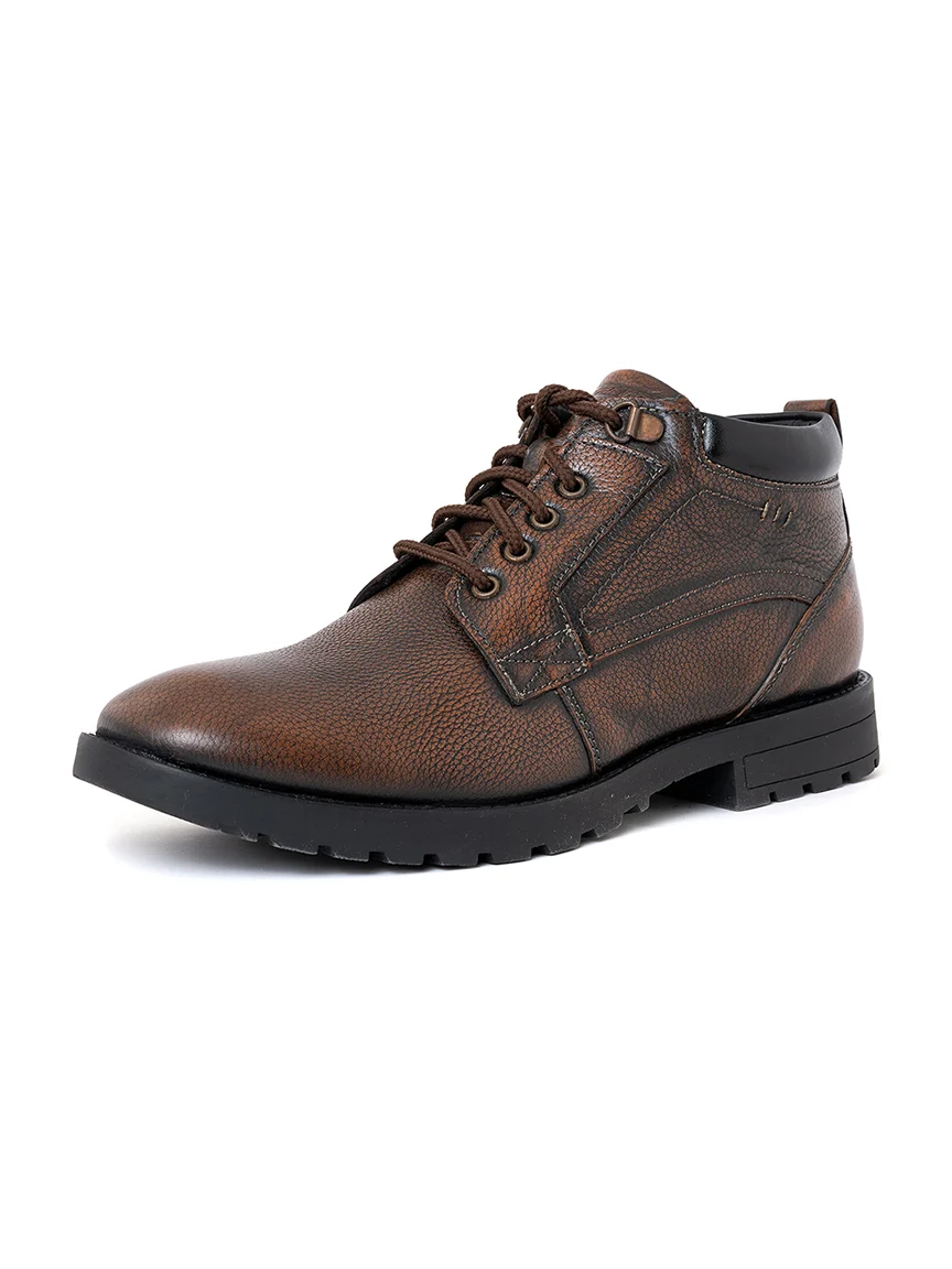 Imperio Brown Genuine Leather High Top Boots for Men - Image 8