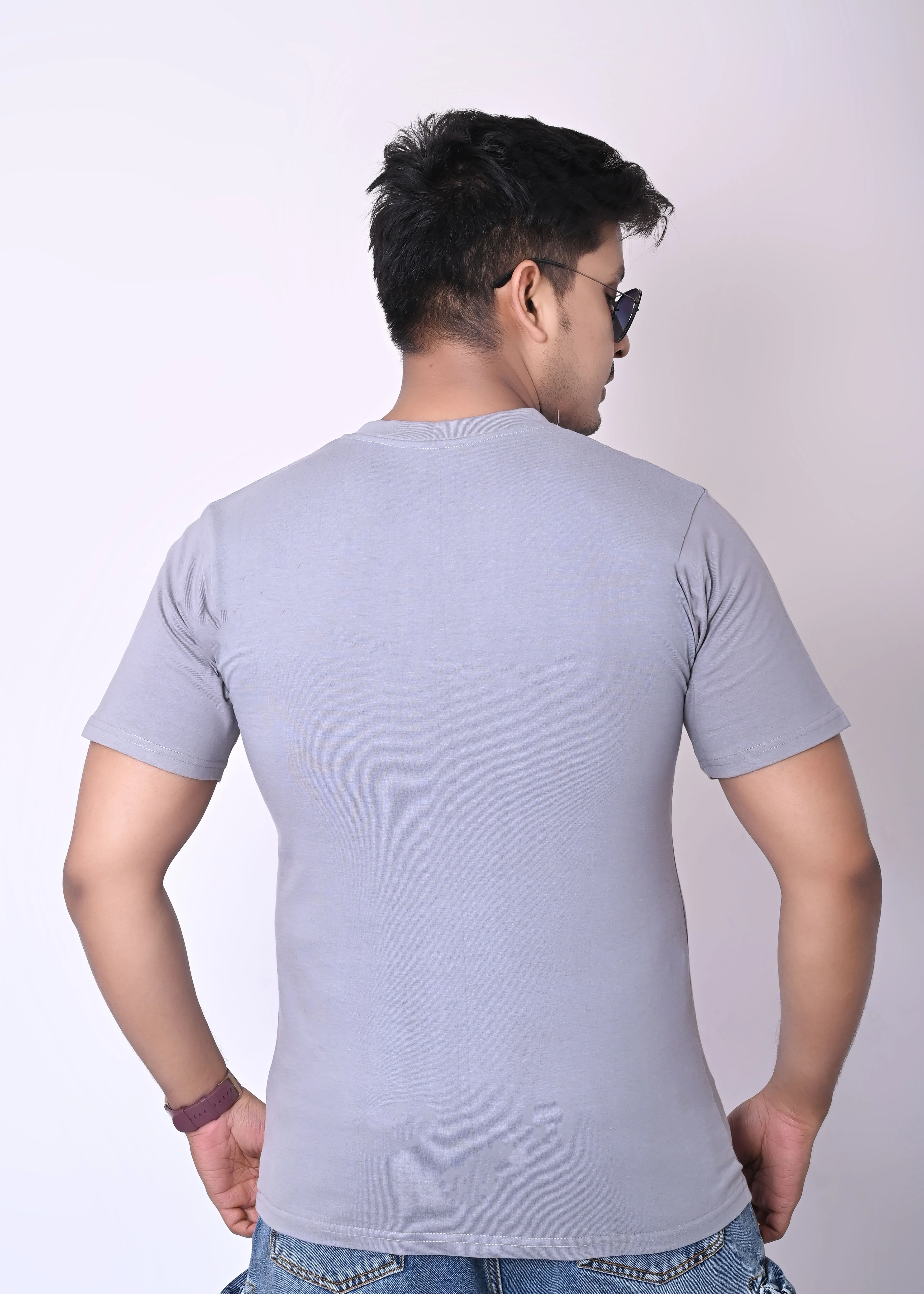 IMPERIO Men Grey Solid V-Neck T-Shirt | Pure Cotton, Casual Fit VN5015 - Image 5