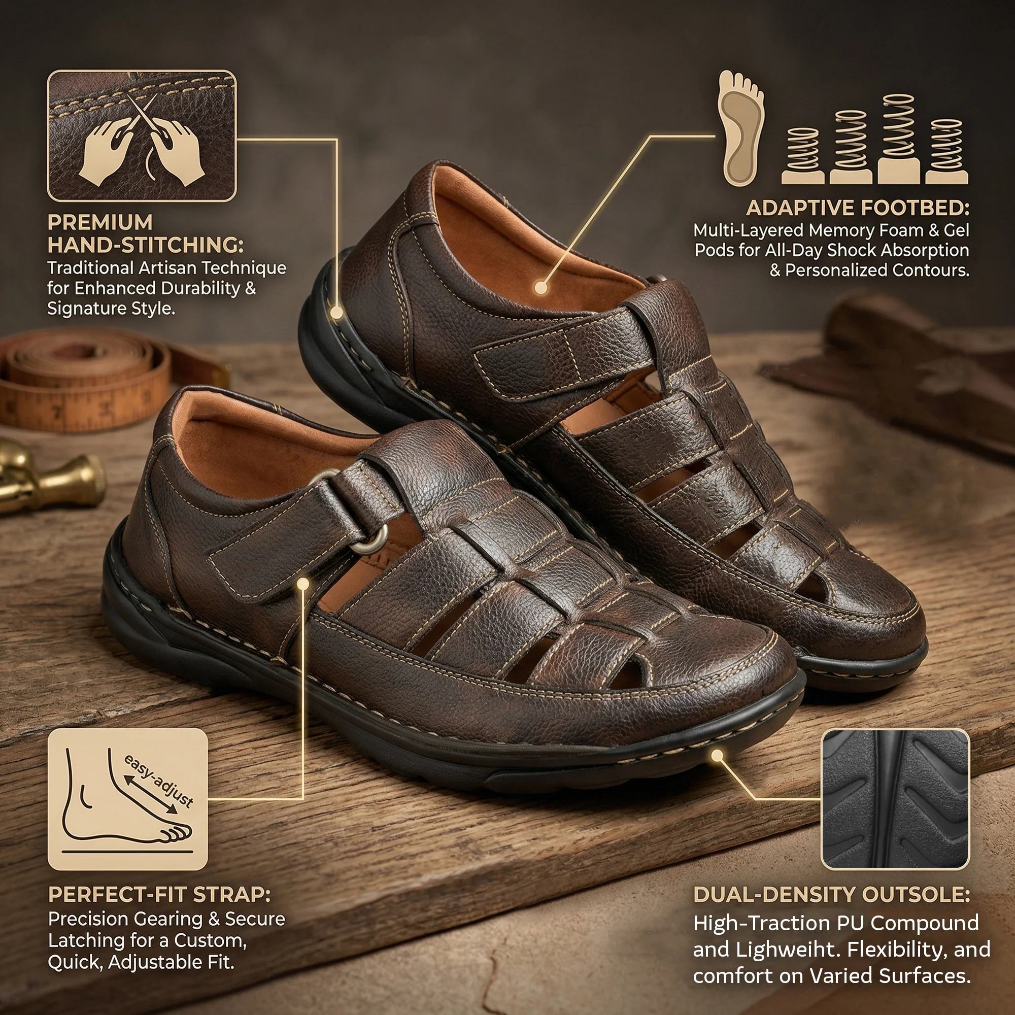 Imperio Men’s Dark Brown Roman Slip-On Sandals - Image 4