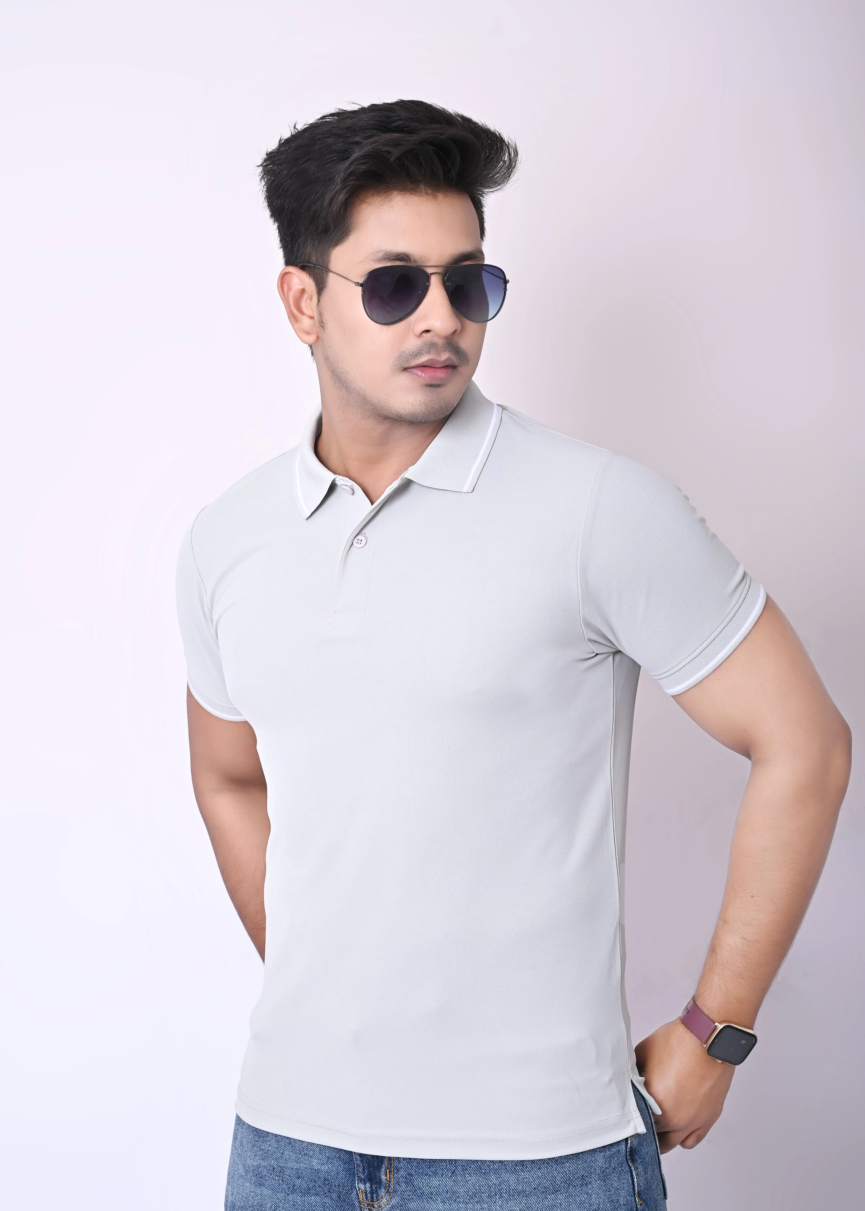 Imperio Men Solid Polo Neck Polyester Grey T-Shirt TC5009 - Image 2
