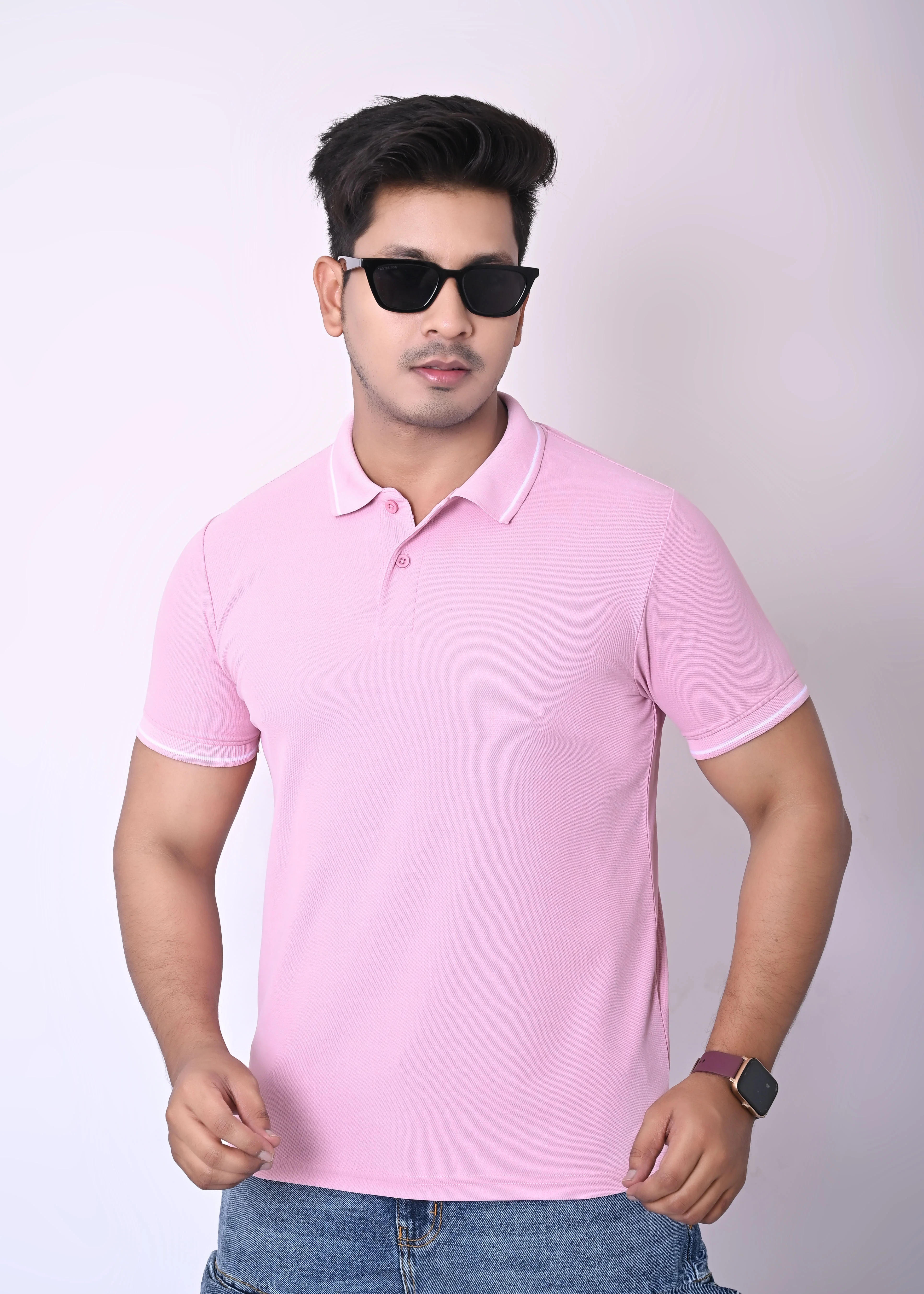 Imperio Men Solid Polo Neck Polyester Pink T-Shirt TC5005