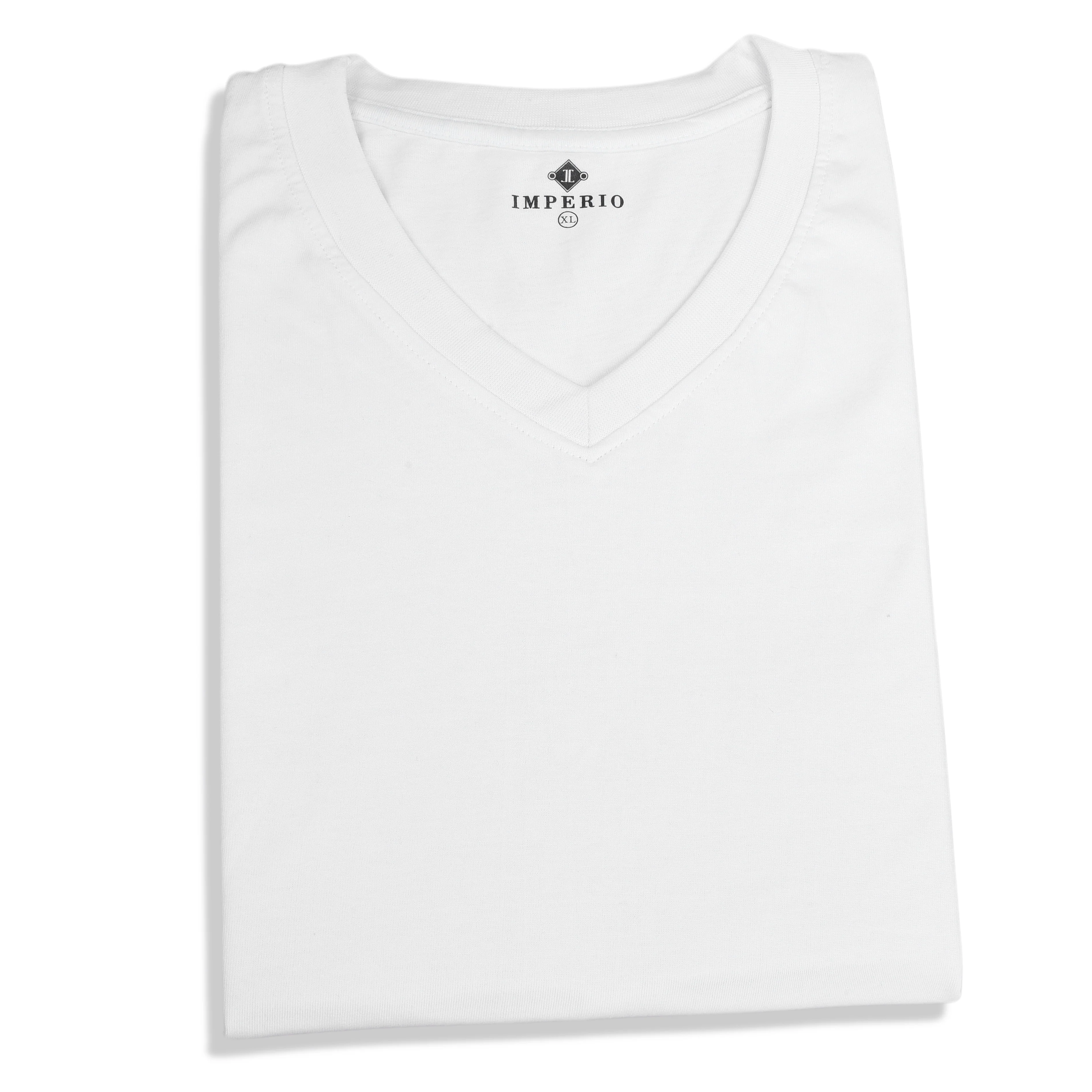 IMPERIO Men White Solid V-Neck T-Shirt | Pure Cotton, Casual Fit VN5014 - Image 4
