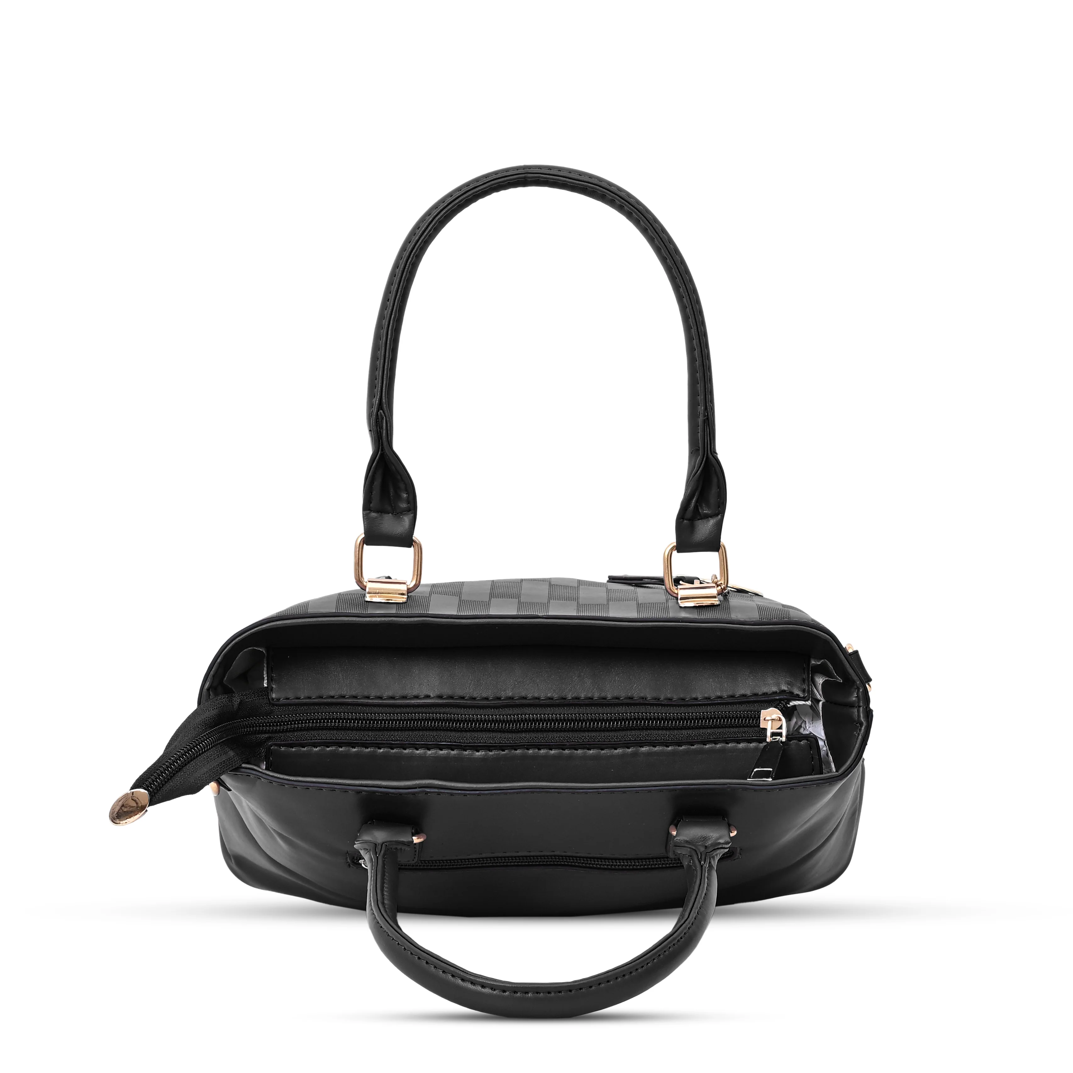 QIARRA Black Luxe Artificial Leather Premium Textured Shoulder Bag / Handbag with Detachable Slings VB8070 - Image 3