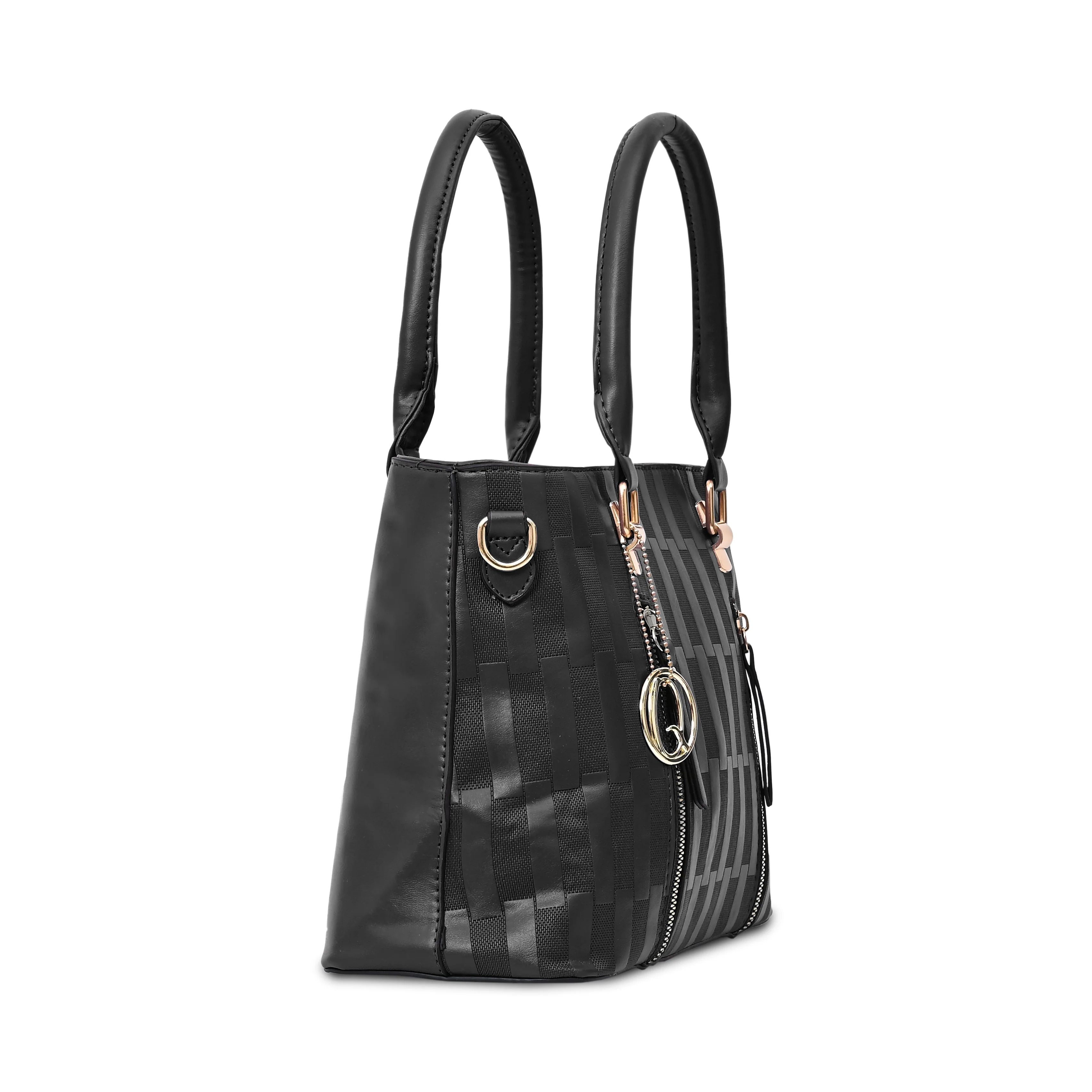 QIARRA Black Luxe Artificial Leather Premium Textured Shoulder Bag / Handbag with Detachable Slings VB8070 - Image 4