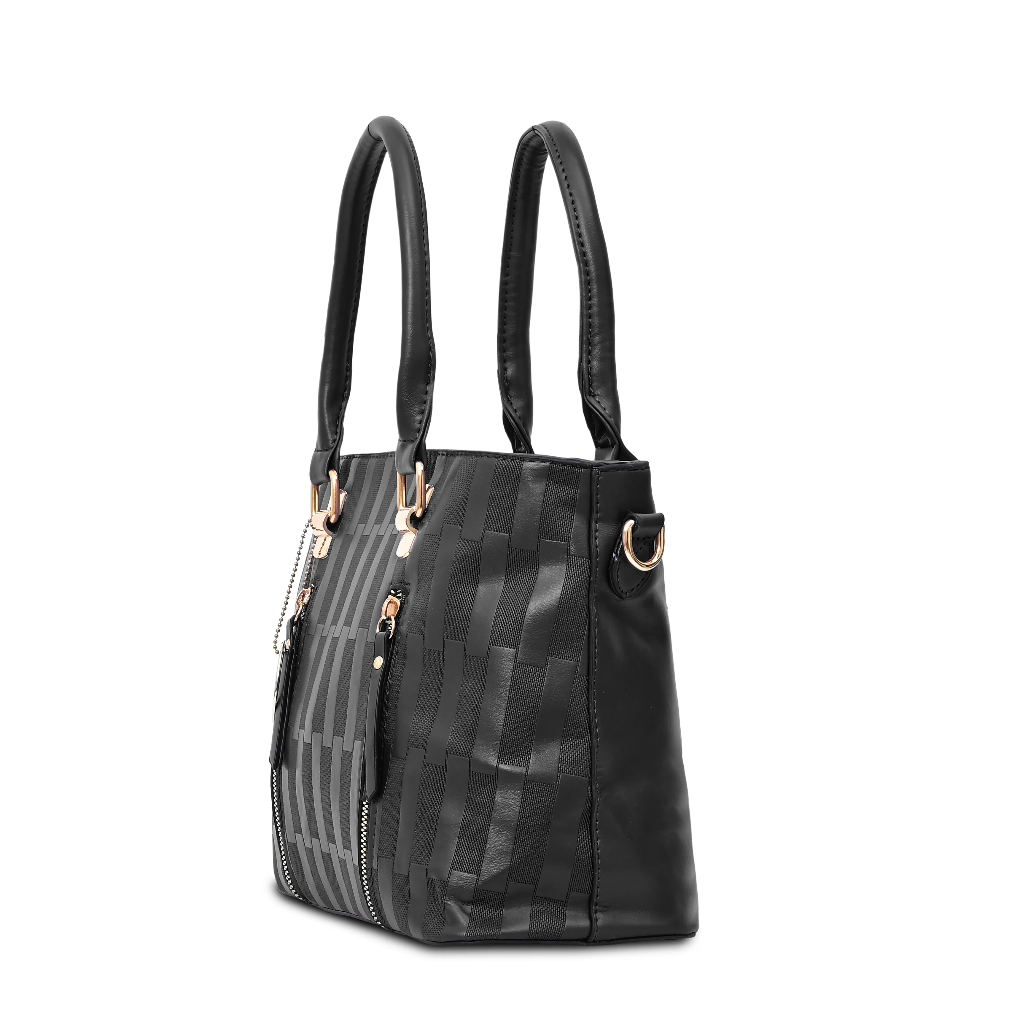 QIARRA Black Luxe Artificial Leather Premium Textured Shoulder Bag / Handbag with Detachable Slings VB8070 - Image 5