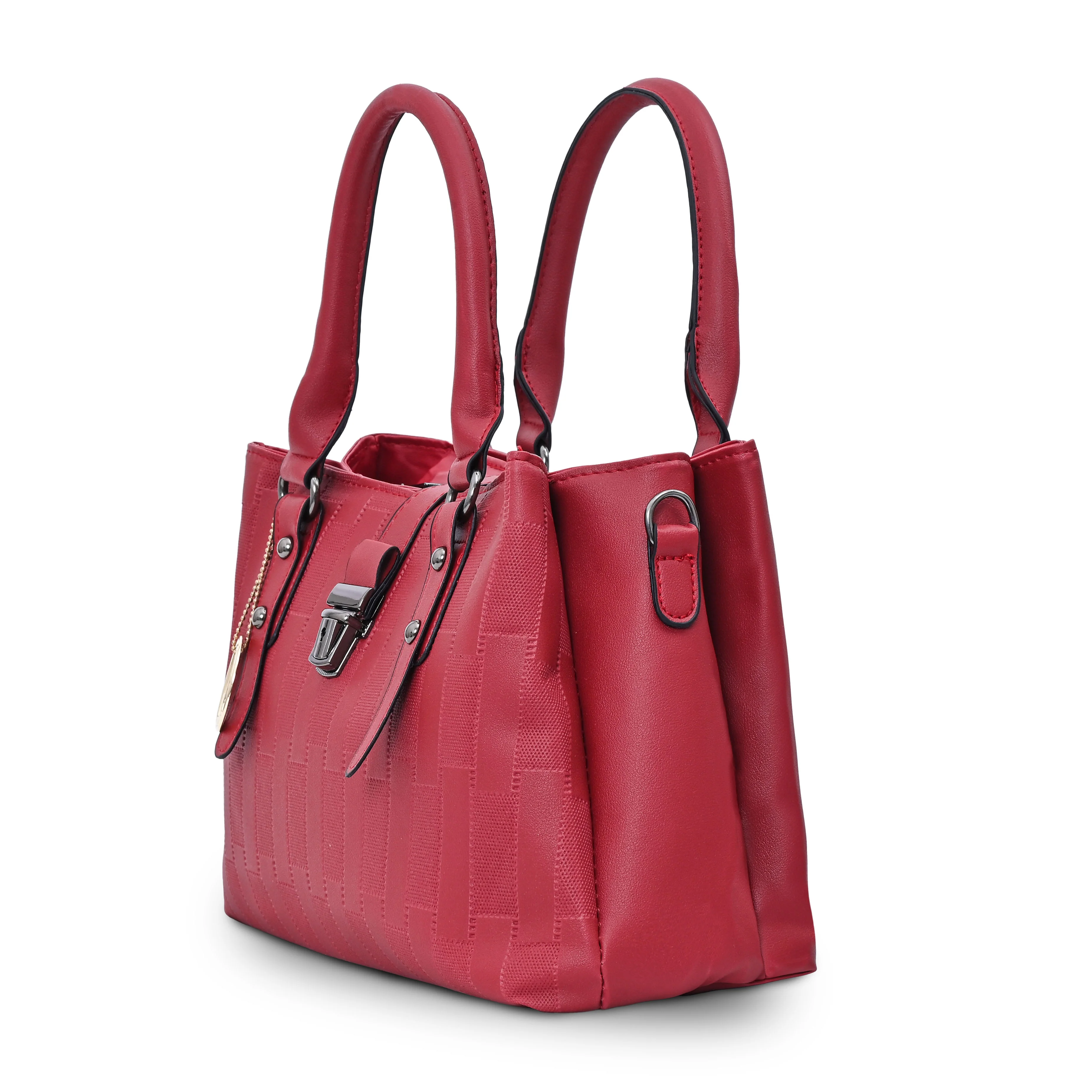 QIARRA Maroon Luxe Textured Synthetic Rexin Shoulder Bag with Detachable Strap & Snap Button Closure VB8044 - Image 3