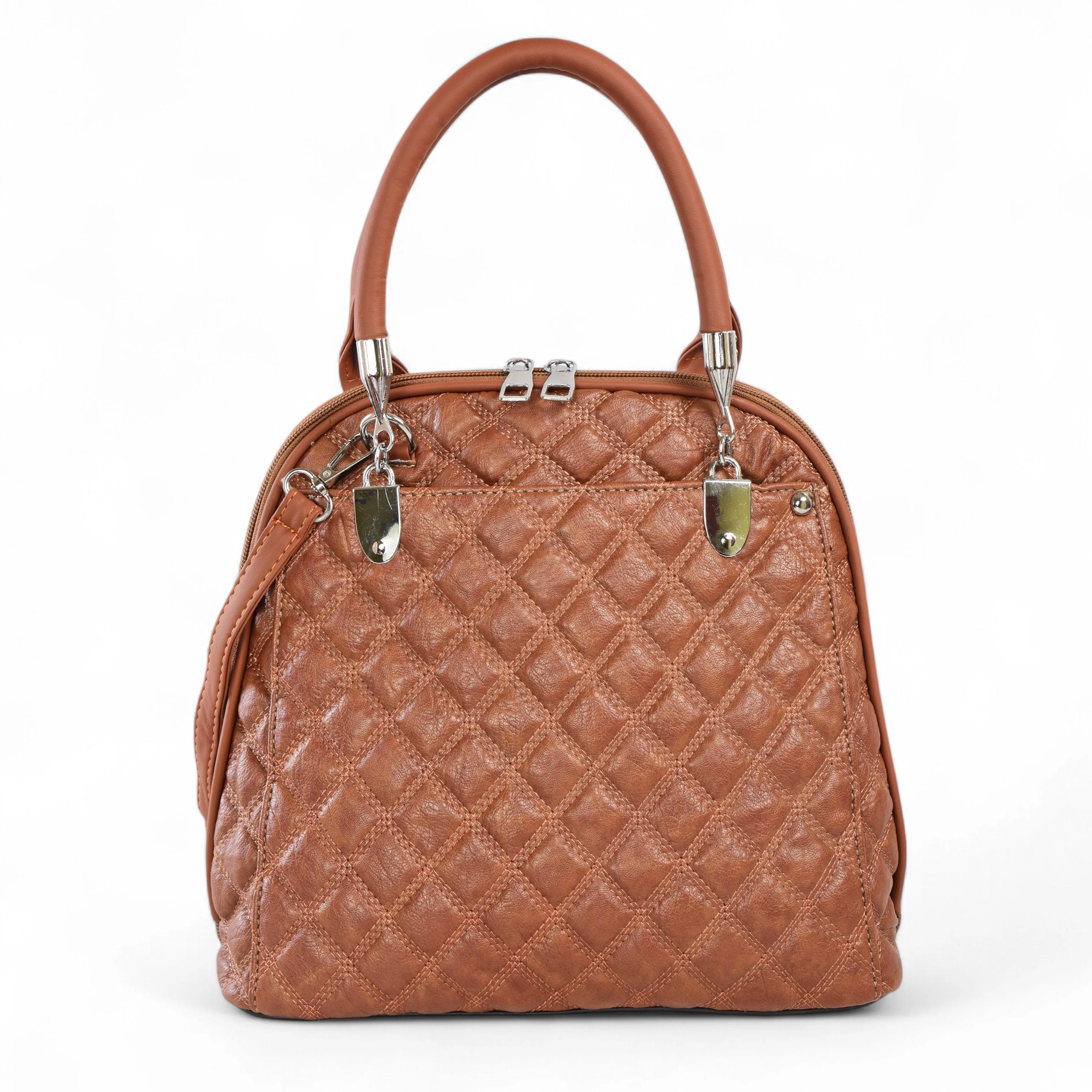 QIARRA Tan Luxe Artificial Leather Premium Quilted Satchel Bag / Handbag with Detachable Slings VB8033 - Image 3
