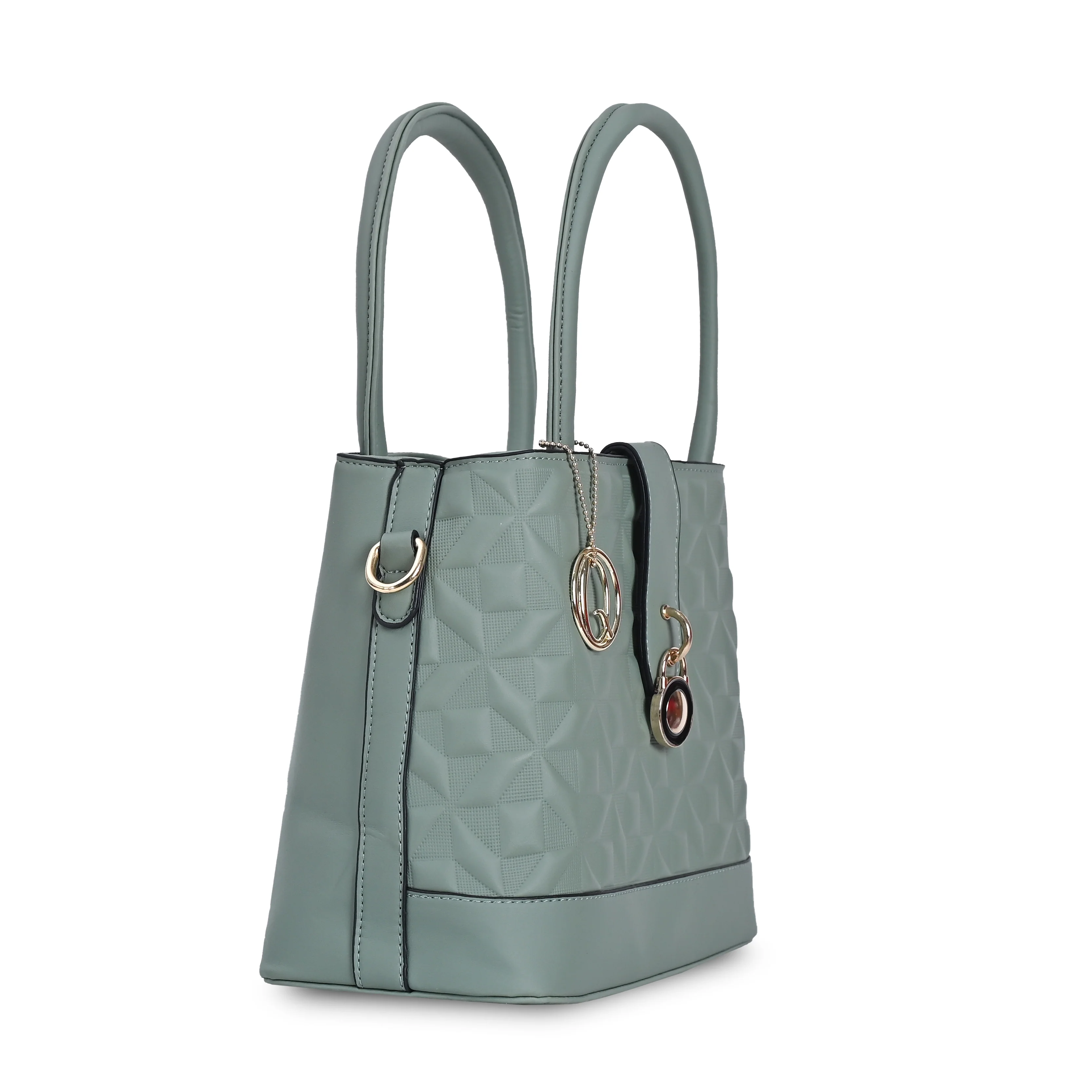 QIARRA Light Grey Luxe Artificial Leather Premium Textured Satchel Bag / Handbag with Detachable Slings VB8054 - Image 2