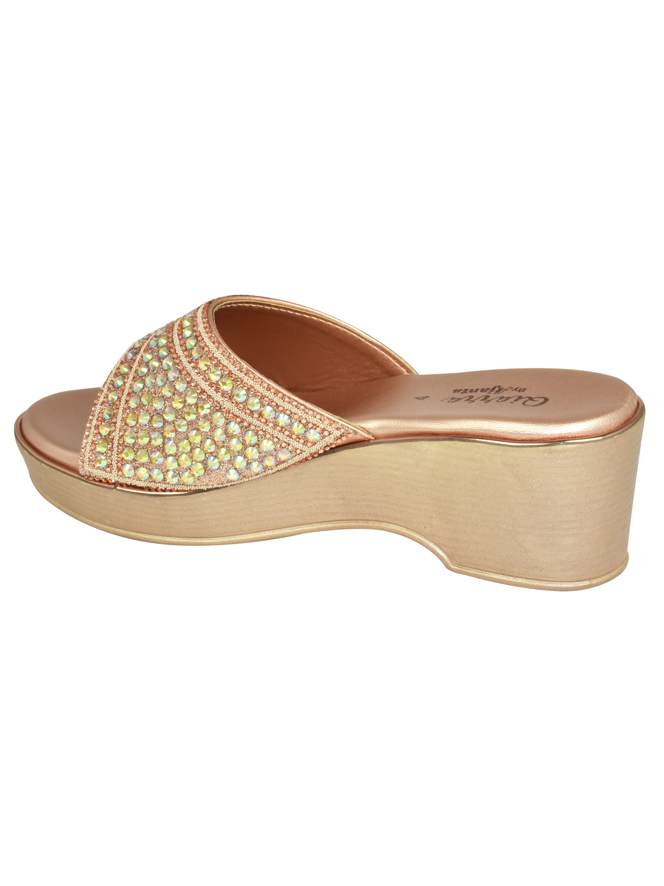 Qiarra Women’s Bronze Stone Embellished Mule Wedge Sandals - Image 4