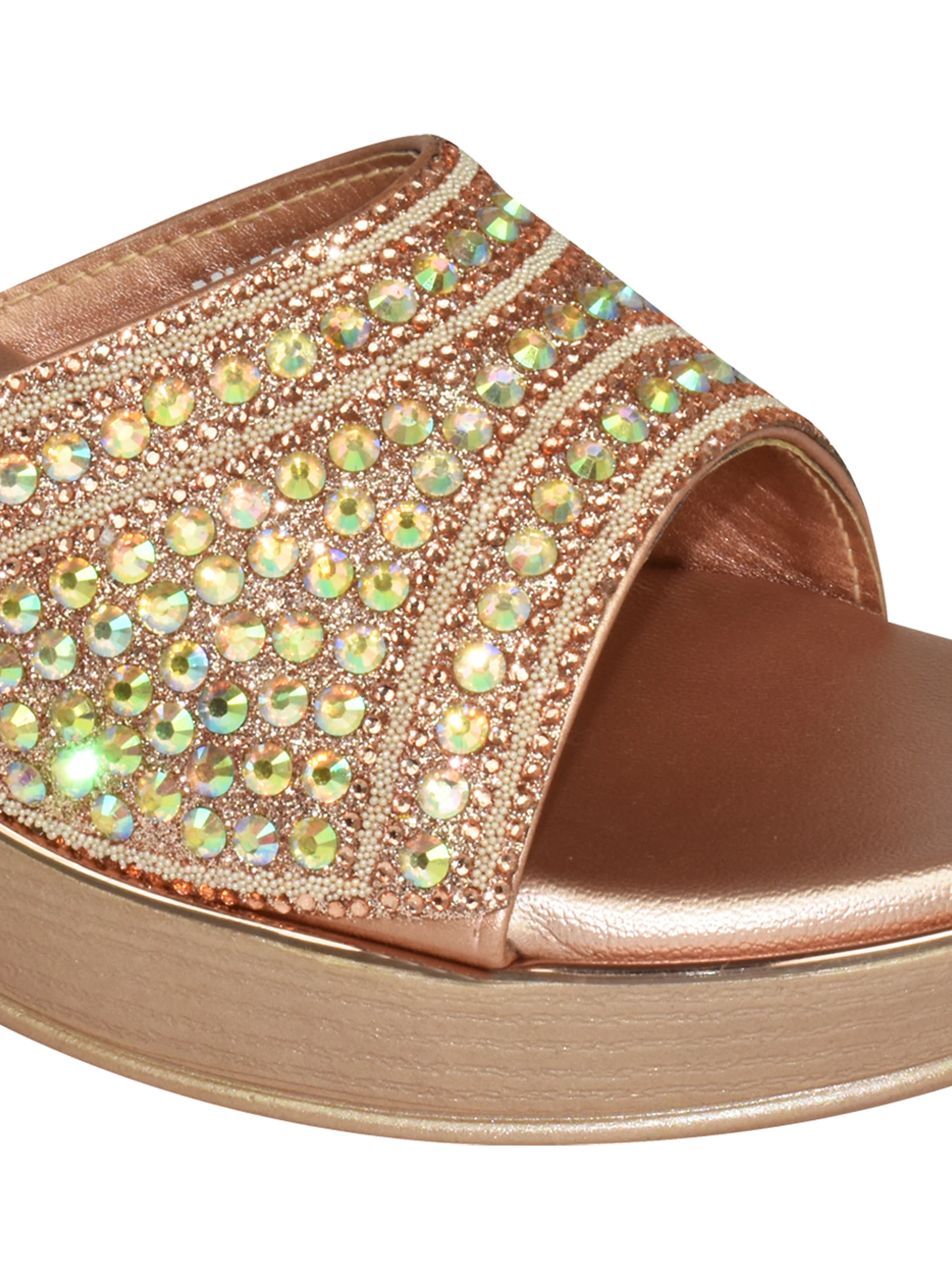 Qiarra Women’s Bronze Stone Embellished Mule Wedge Sandals - Image 5