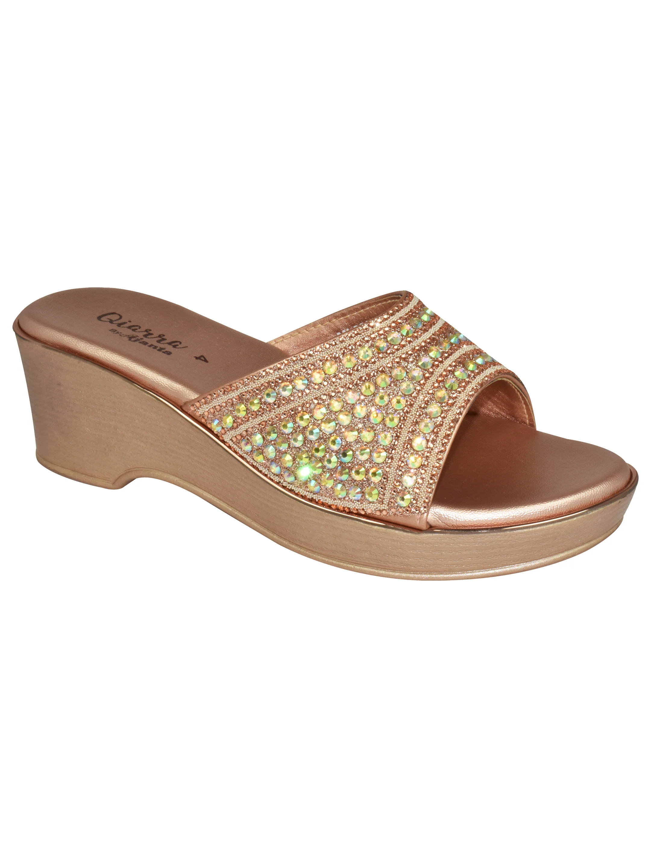 Qiarra Women’s Bronze Stone Embellished Mule Wedge Sandals - Image 6