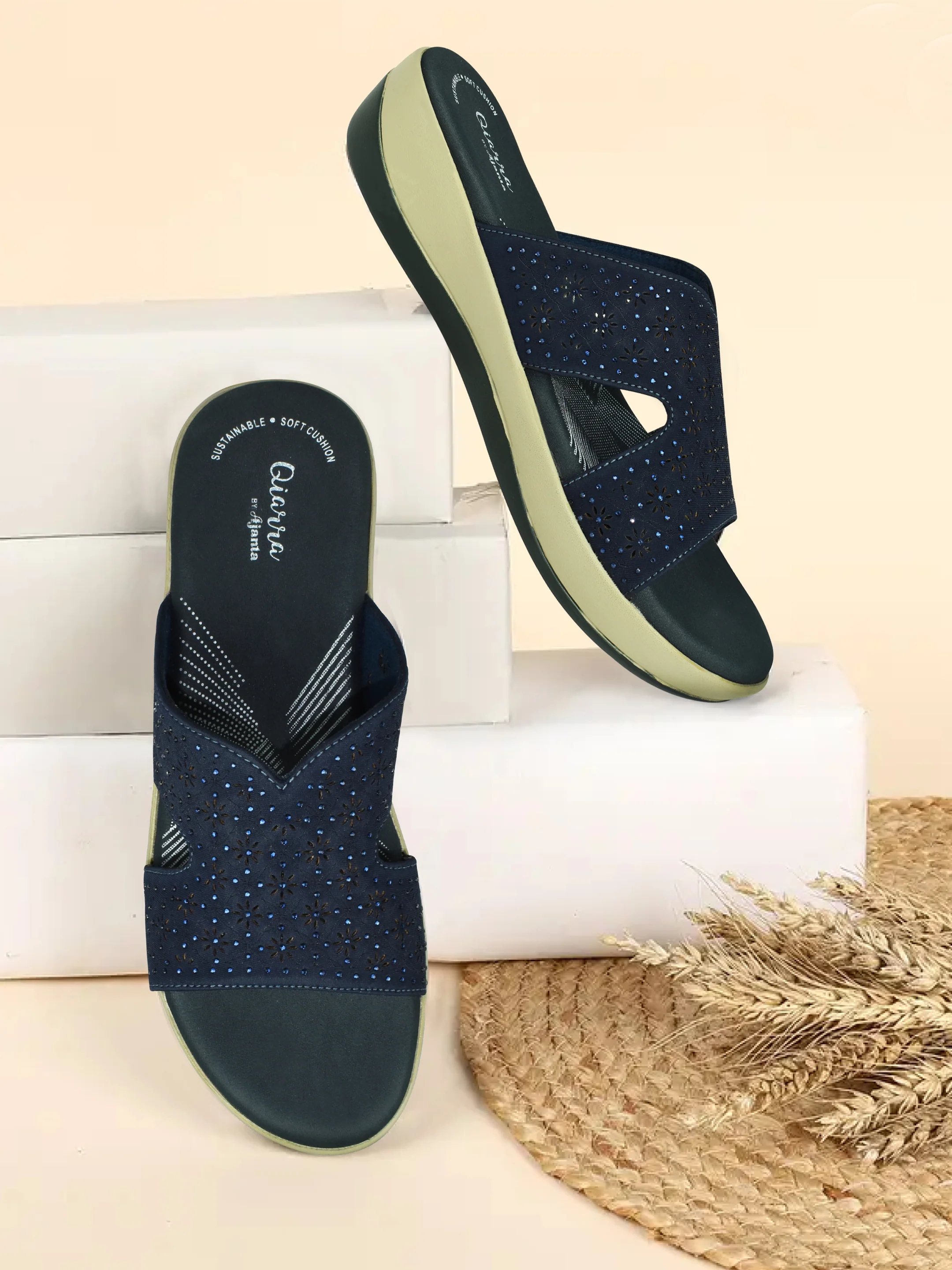 QIARRA Women’s Navy Embellished Sandals - Image 3