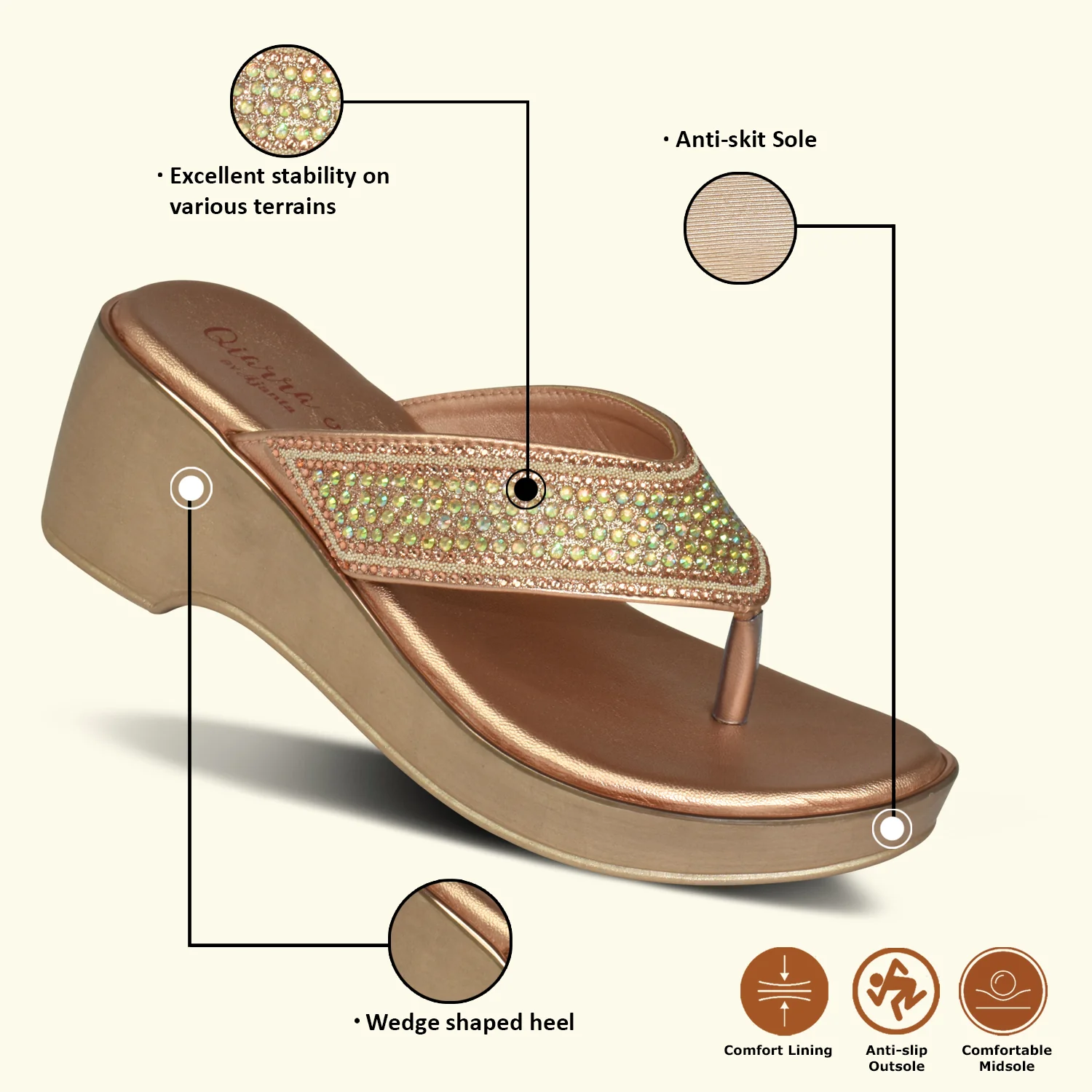 QIARRA Women's Shimmer Wedge Sandals - Image 3